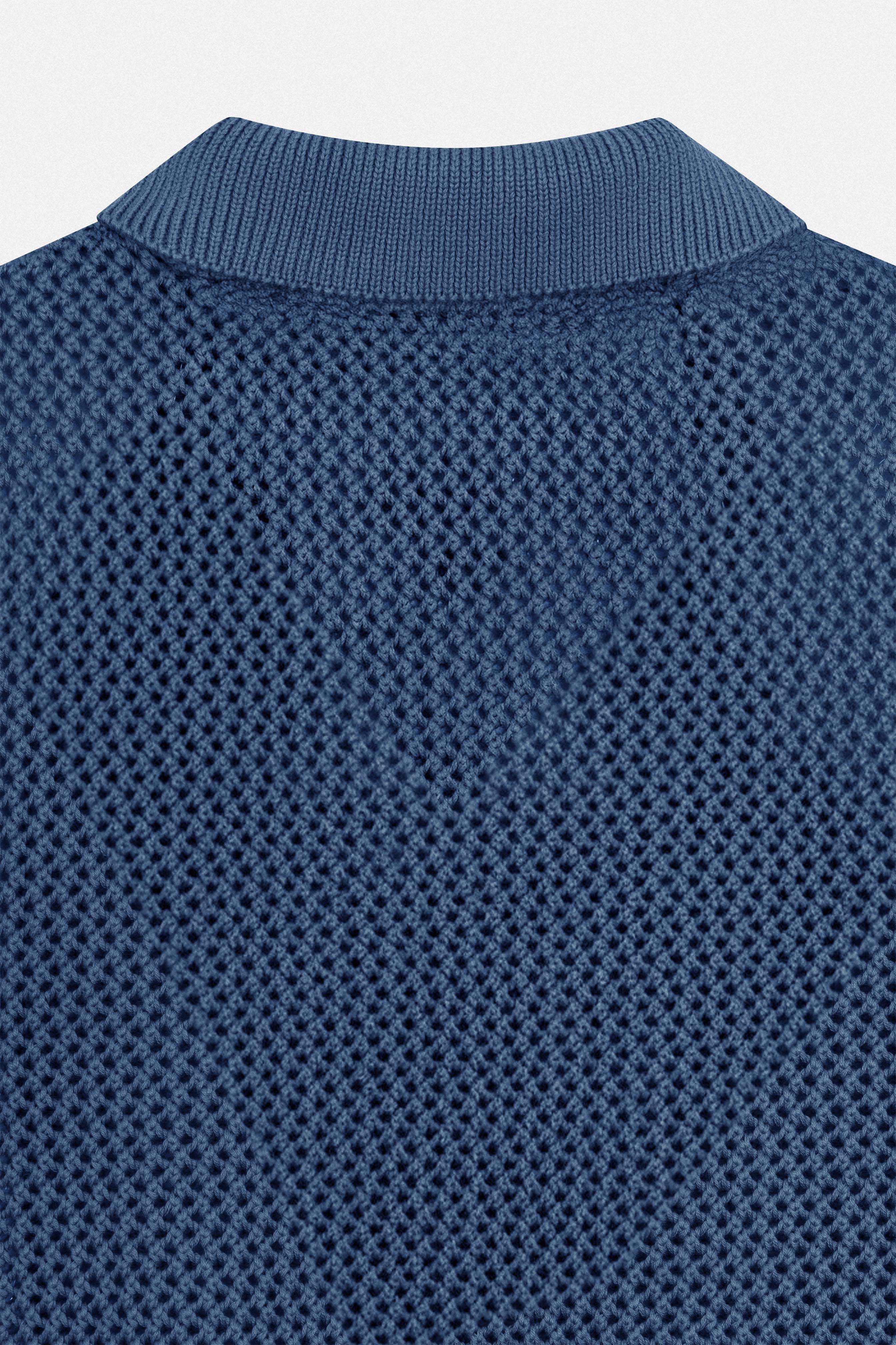 Knitted open-Stitch Blue Jay Short Sleeves Shirt