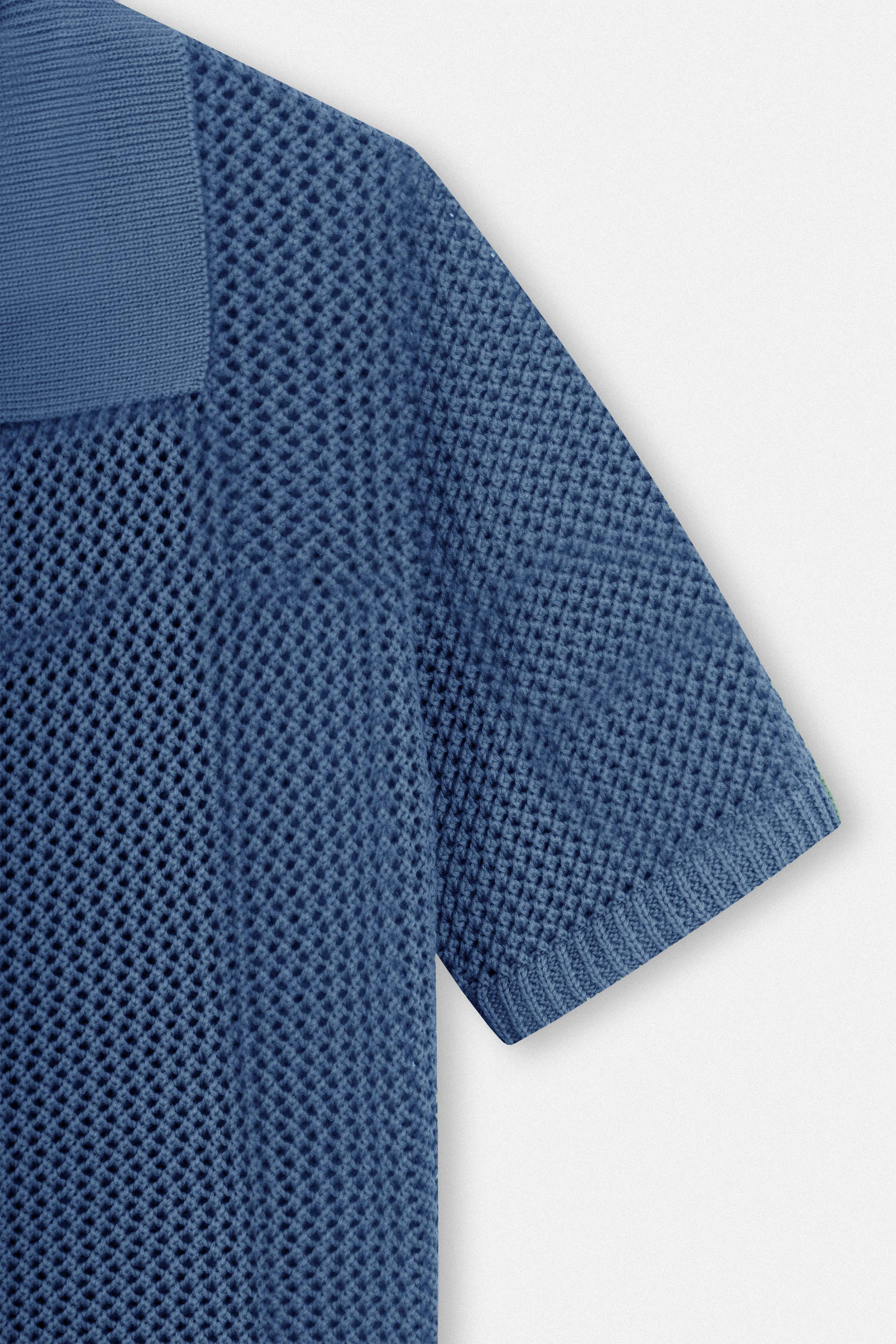 Knitted open-Stitch Blue Jay Short Sleeves Shirt
