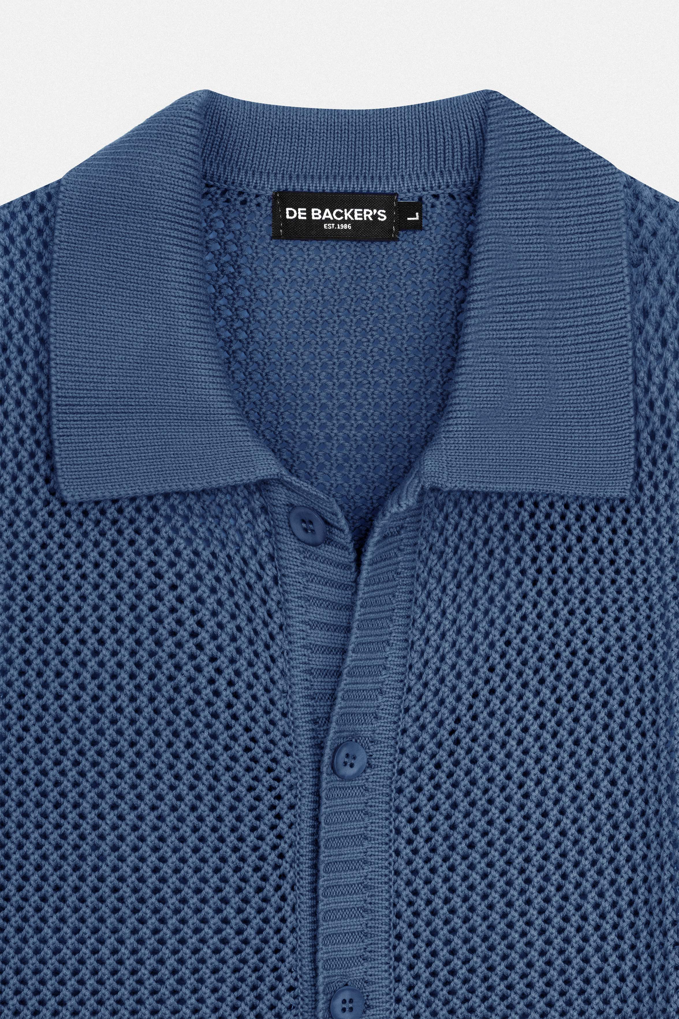 Knitted open-Stitch Blue Jay Short Sleeves Shirt