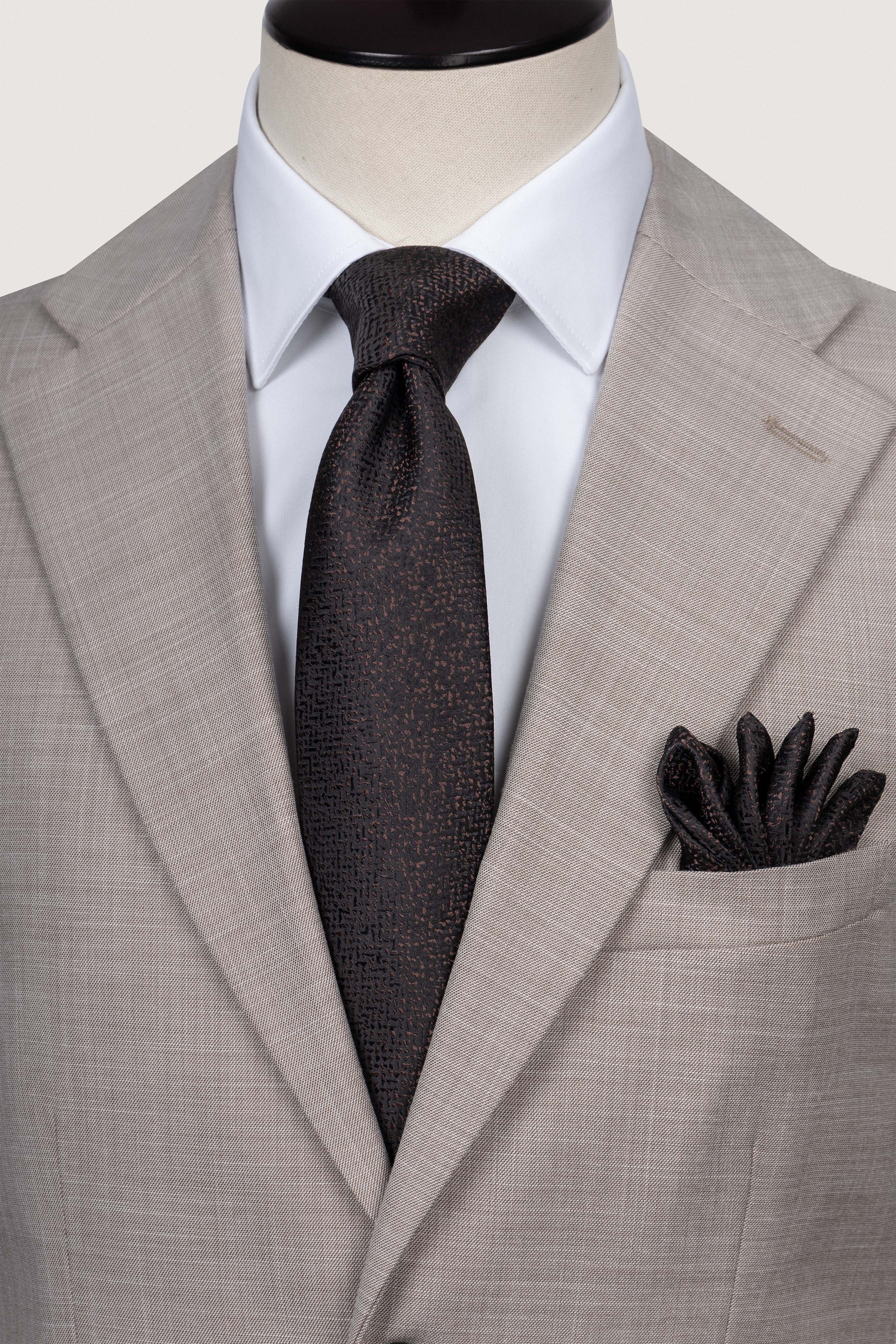 Beige Patterned Classic Suit