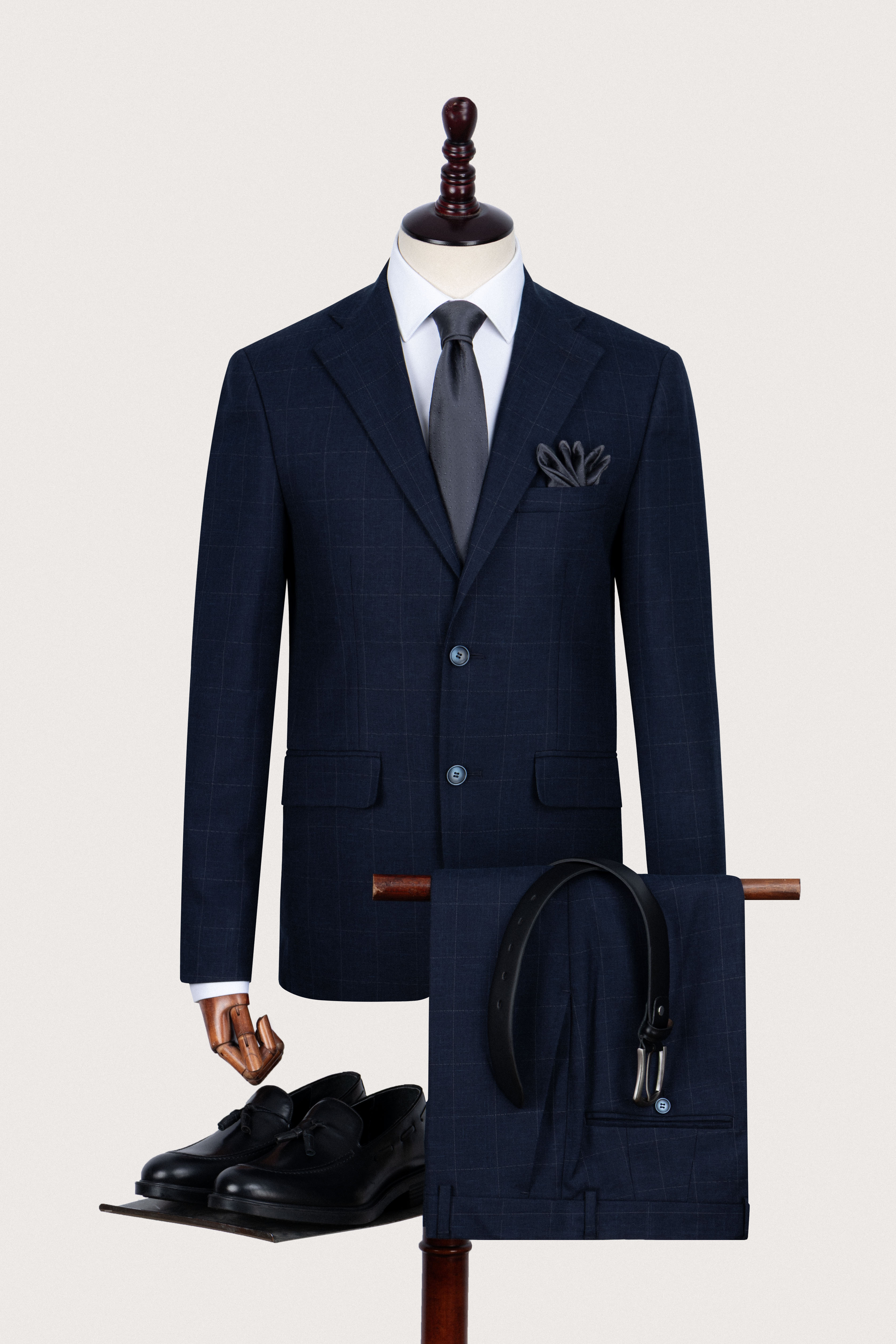 Navy Checked Formal Suit