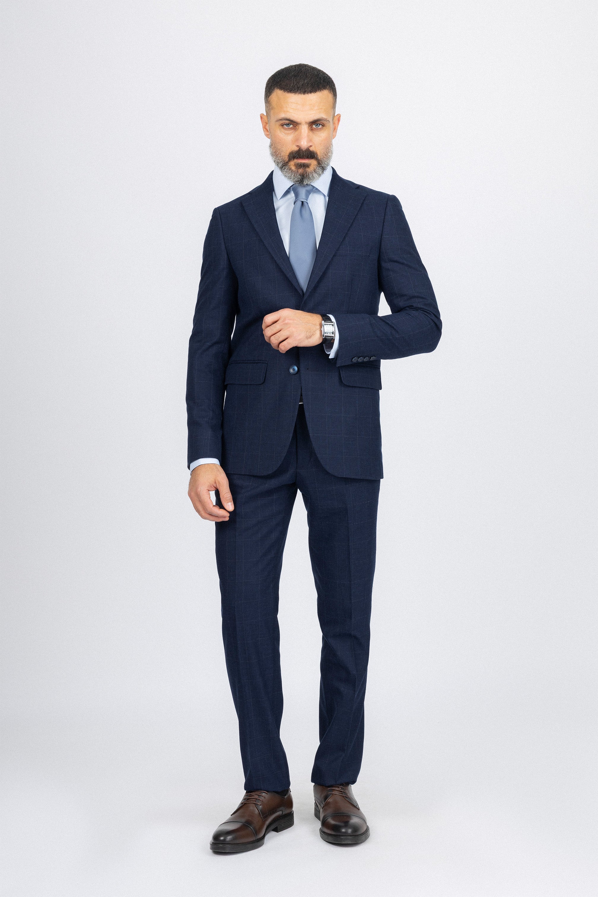 Navy Checked Classic Suit