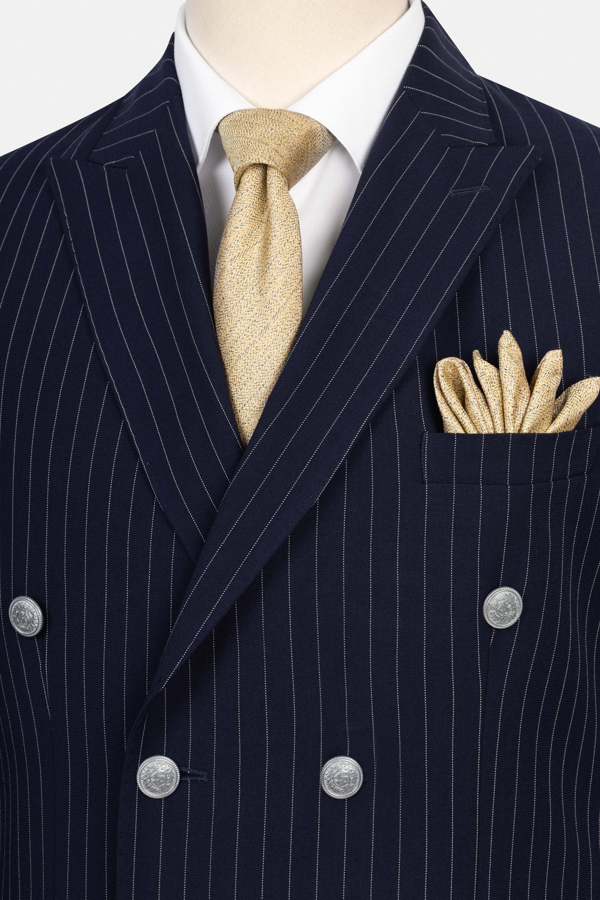 Striped Double Breasted Dark Navy Suit