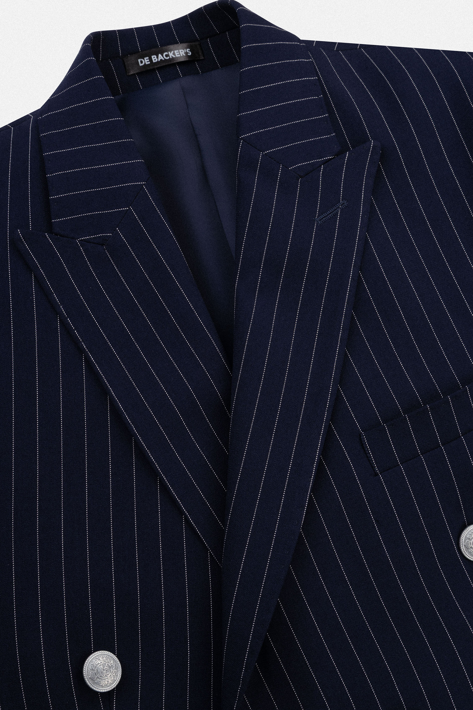 Striped Double Breasted Dark Navy Suit