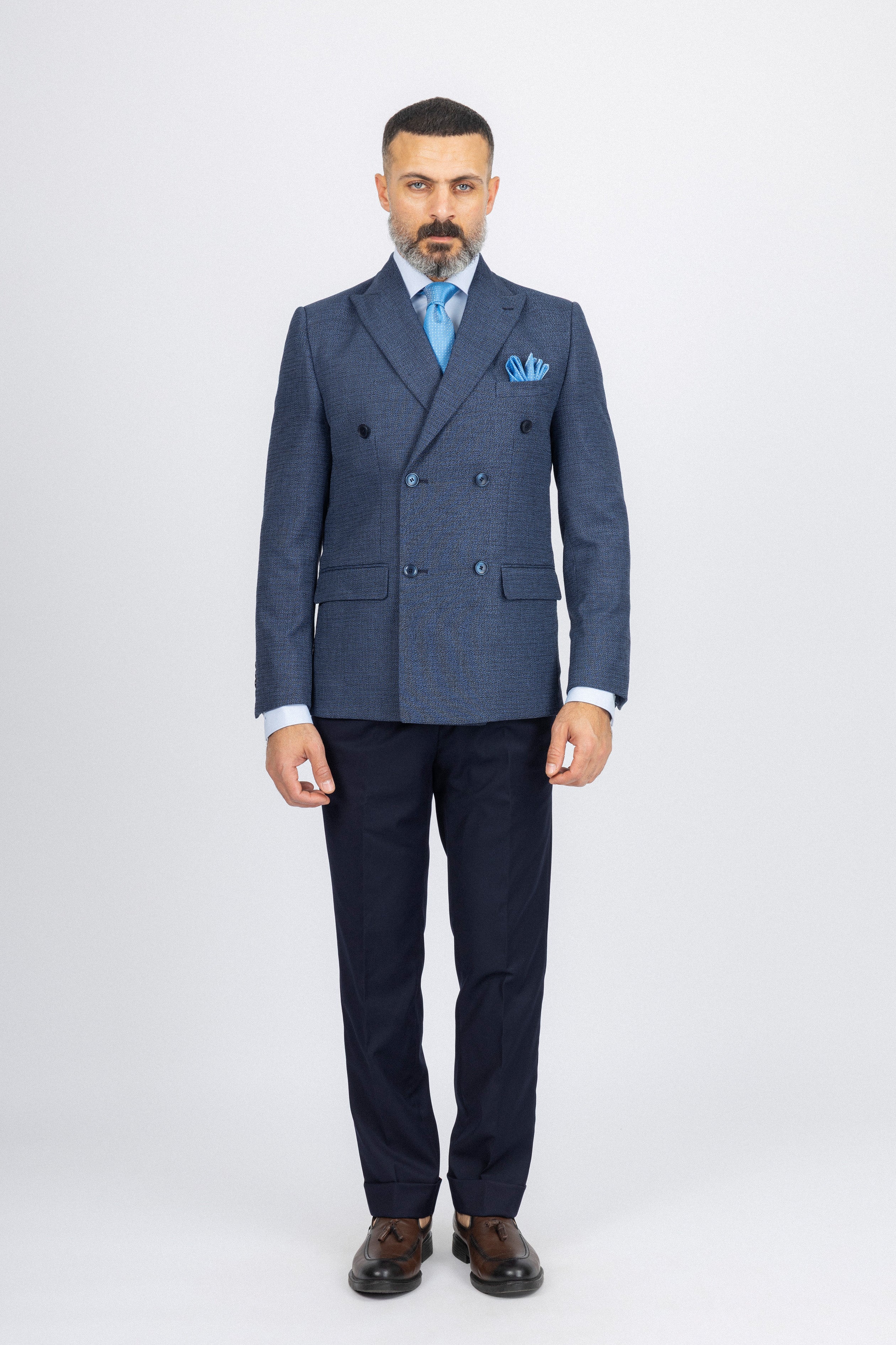 Navy Textured Formal Suit