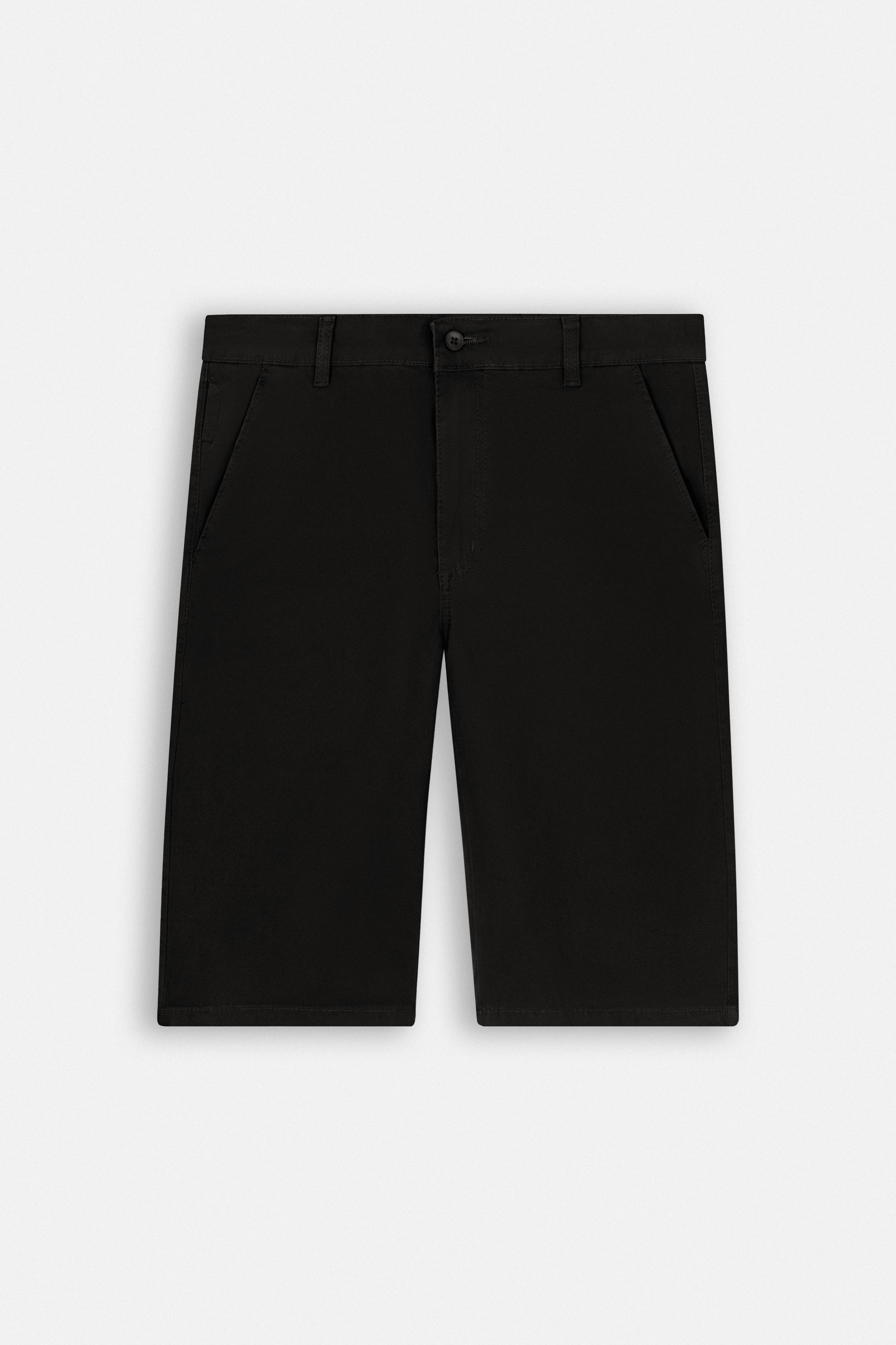 Patterned Black Gabardine Short