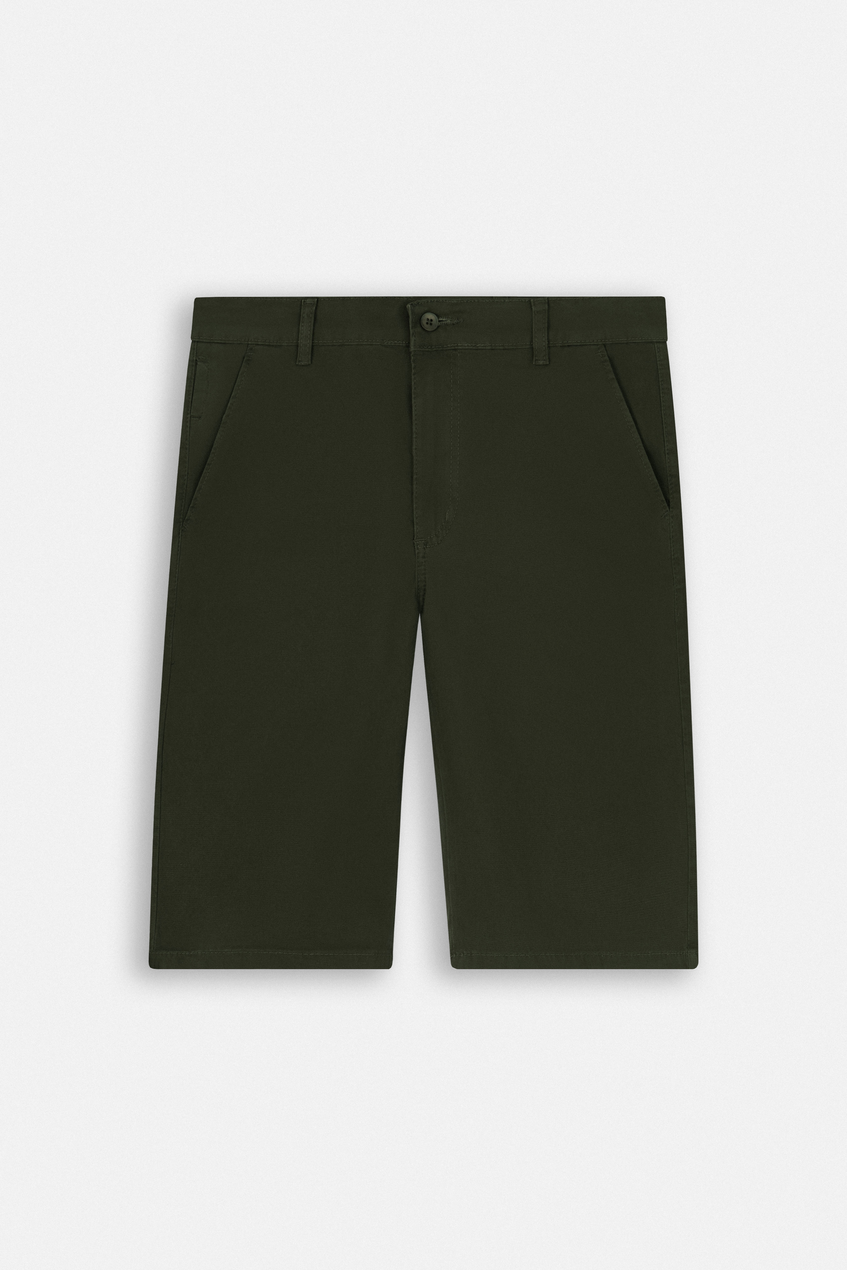 Patterned Dark Green Gabardine Short