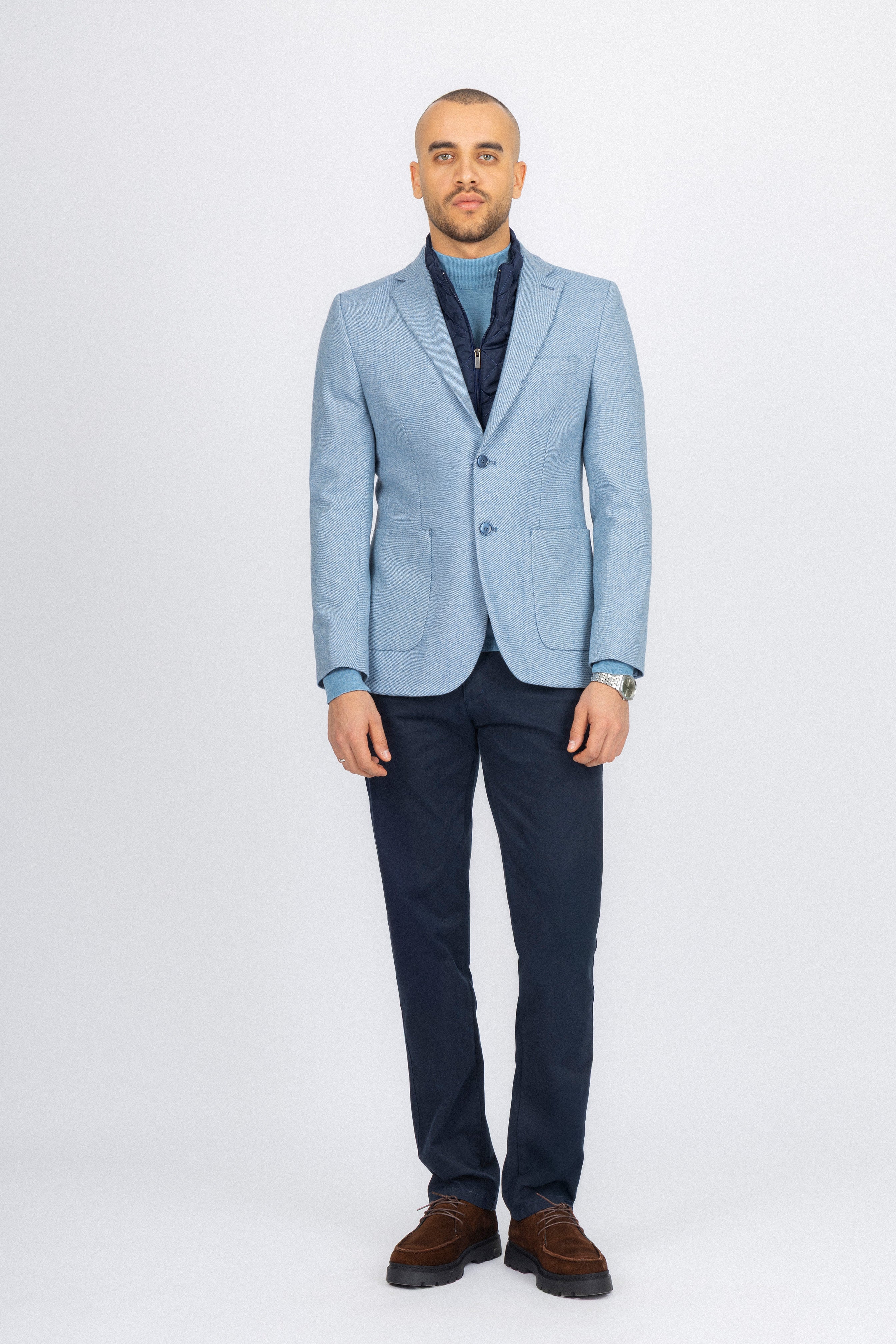 Light Blue Blazer with removable padded Vest