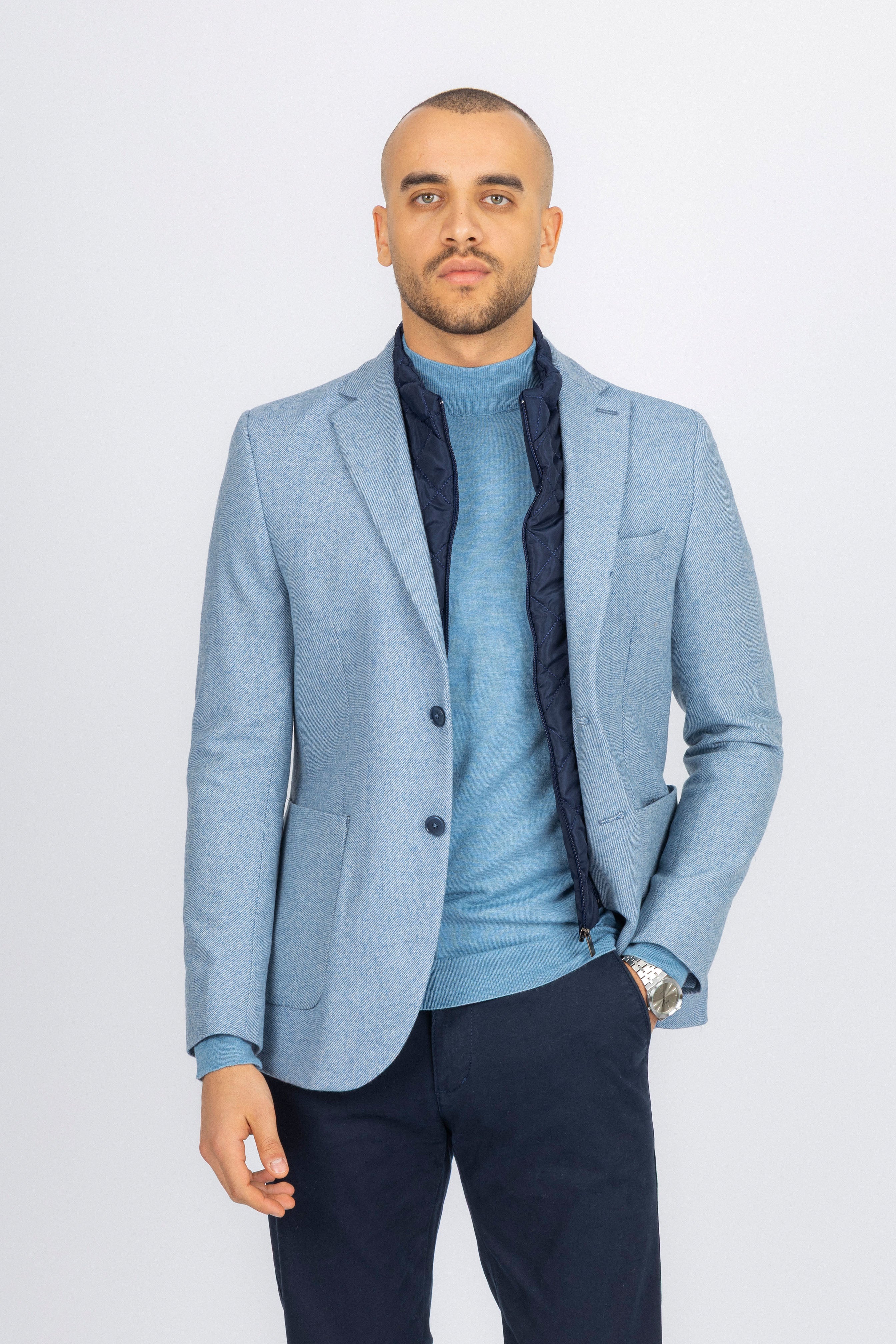 Light Blue Blazer with removable padded Vest