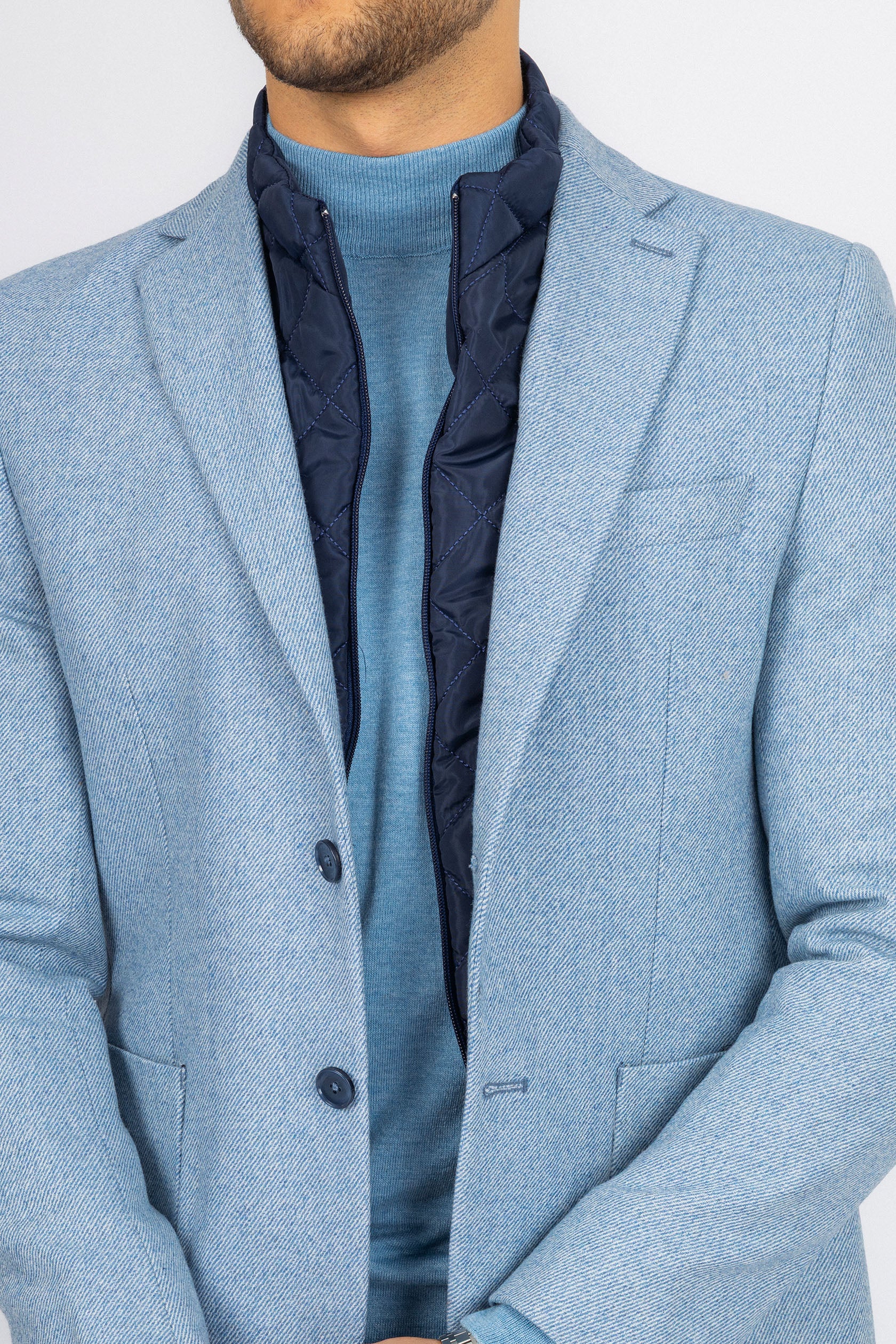 Light Blue Blazer with removable padded Vest