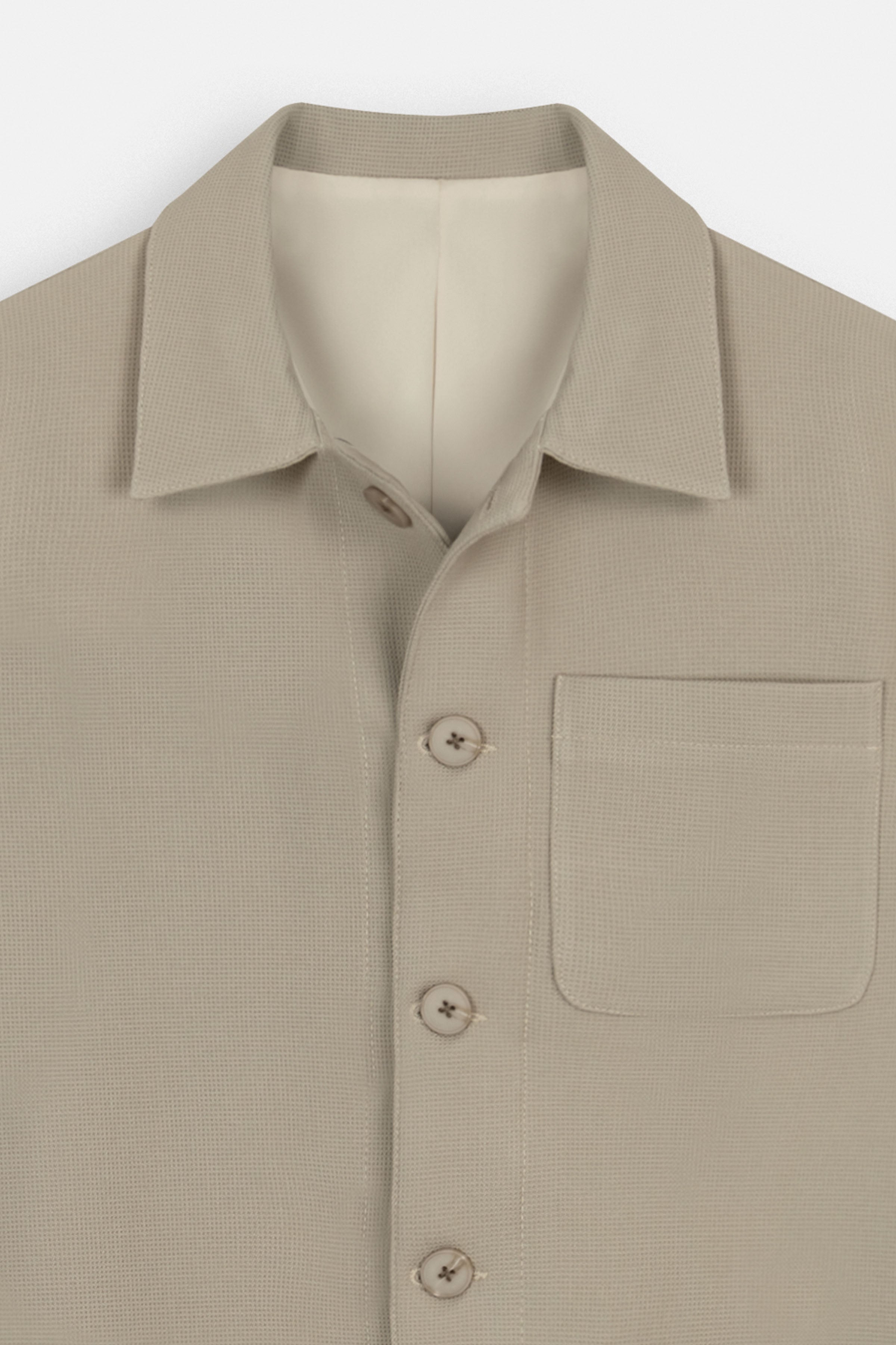 Jacquard Beige Button-Up Over-Shirt