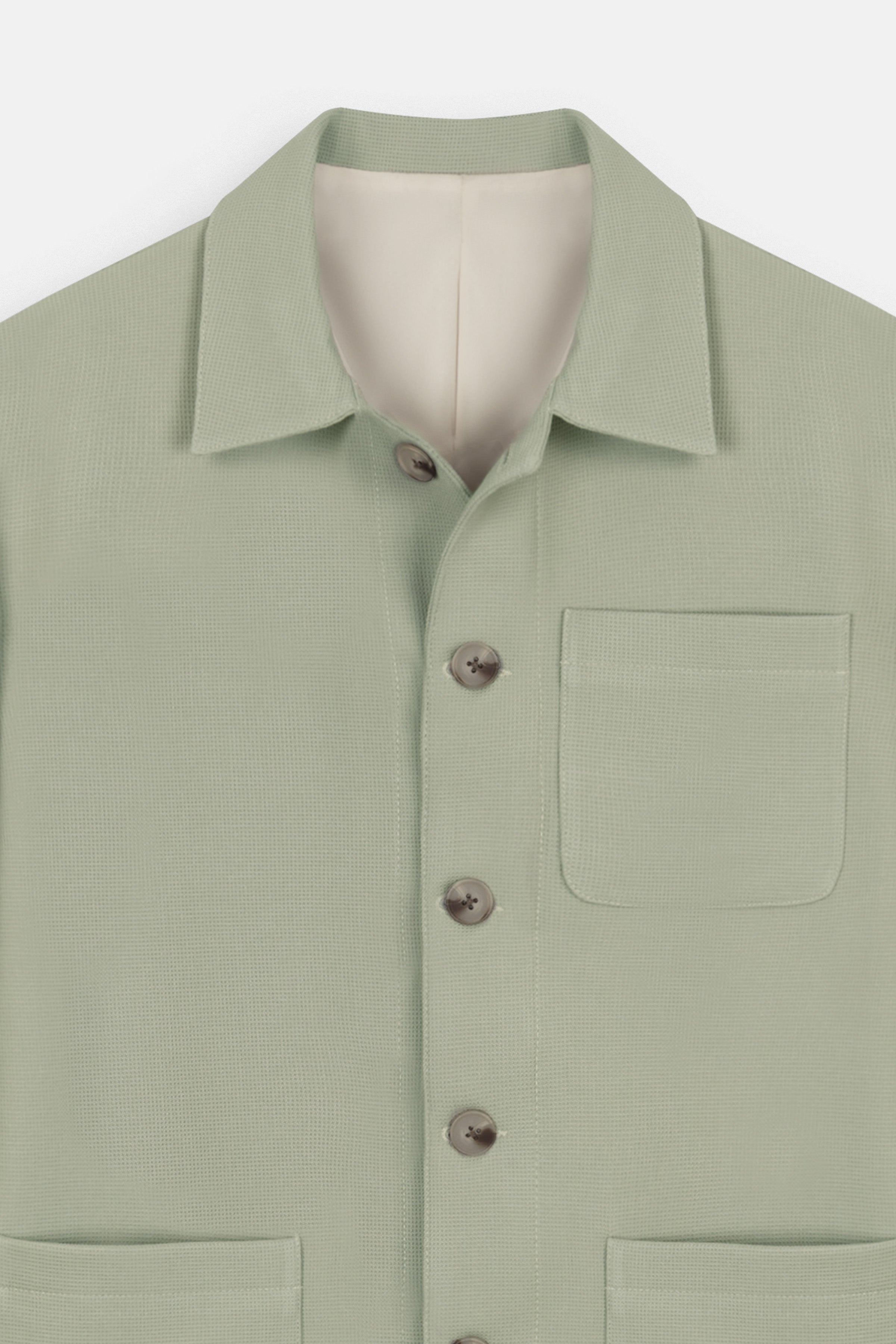 Jacquard Summer Green Button-Up Over-Shirt