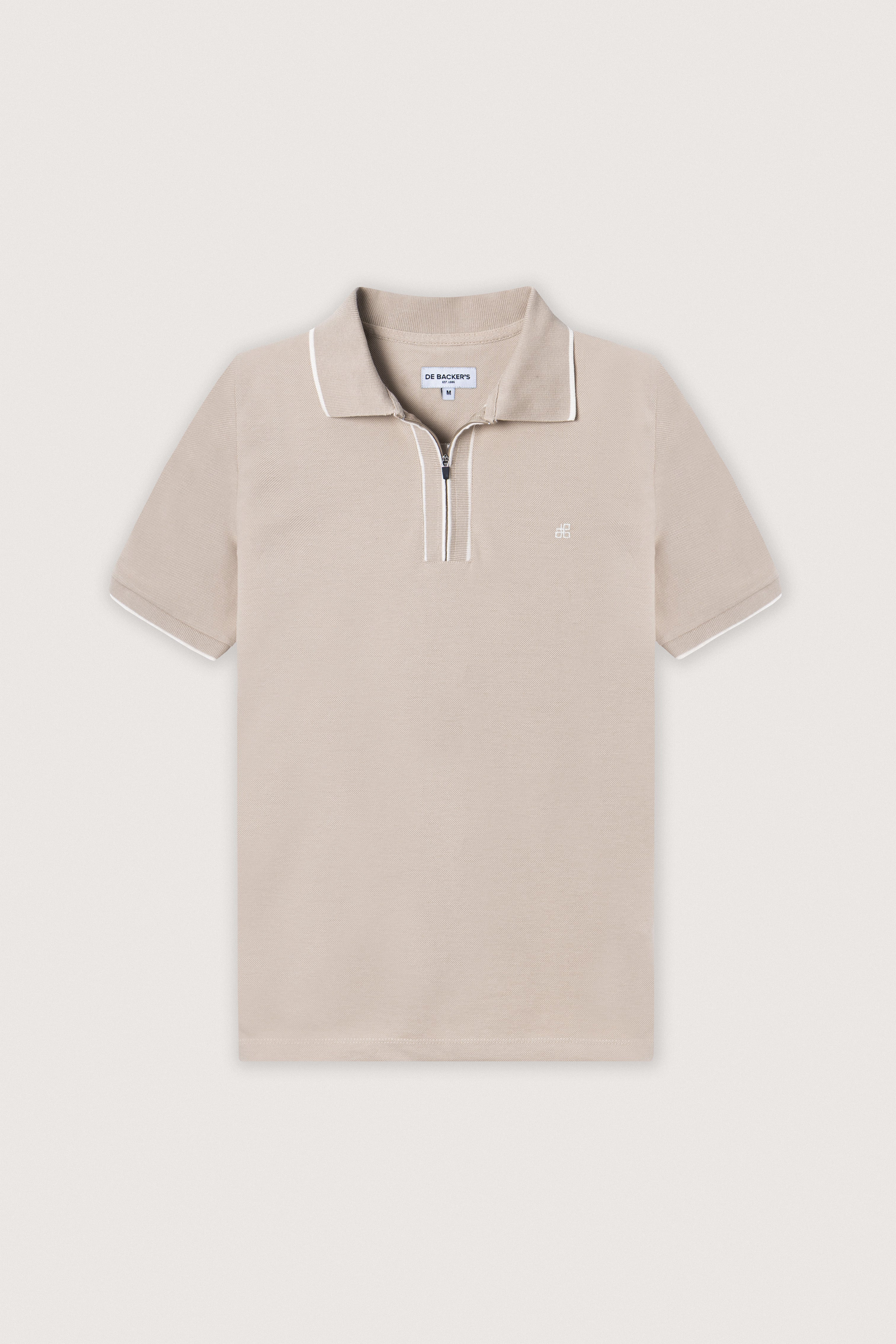 Light Beige Pique Zip-Up Polo