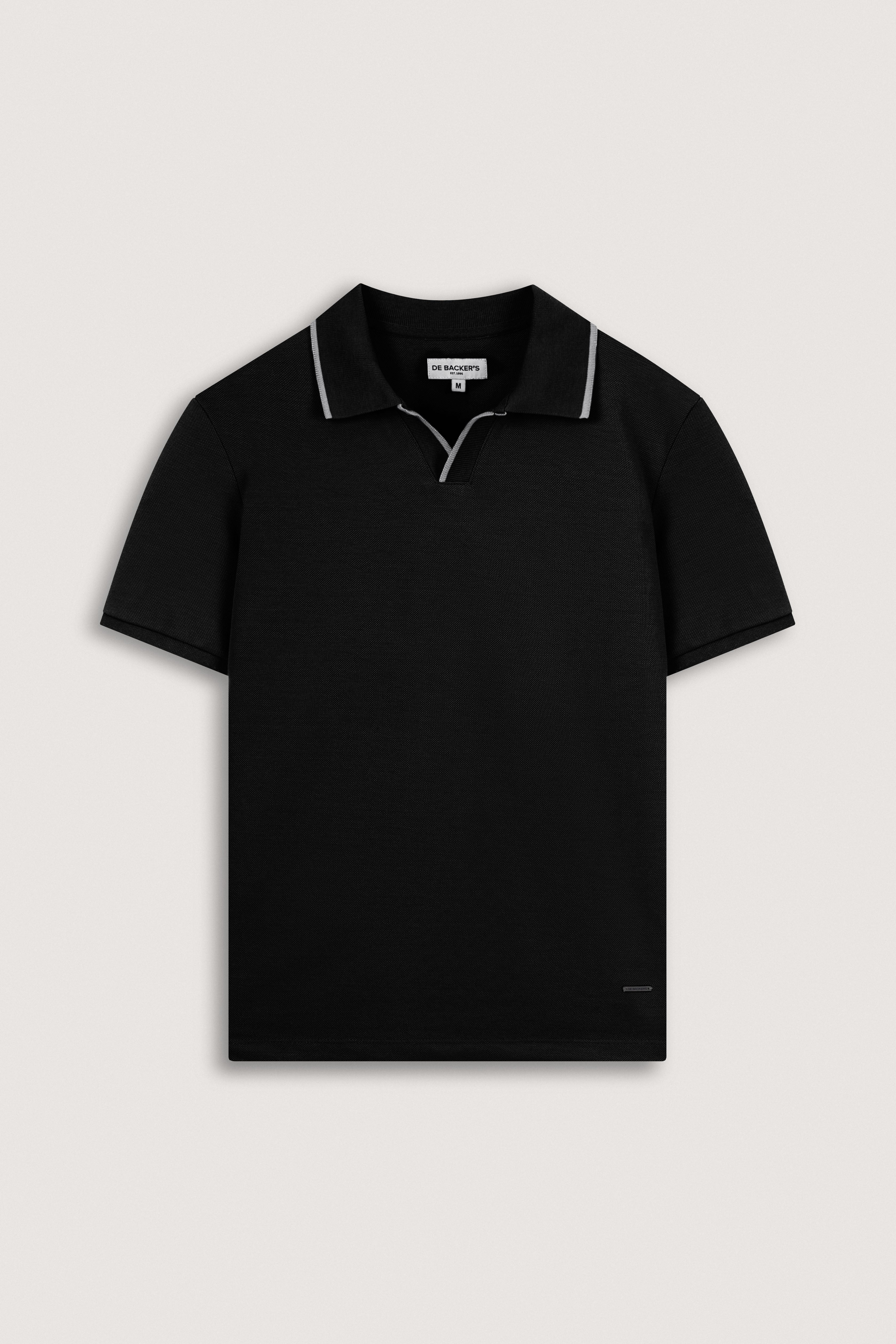 Black Pique V neck Polo