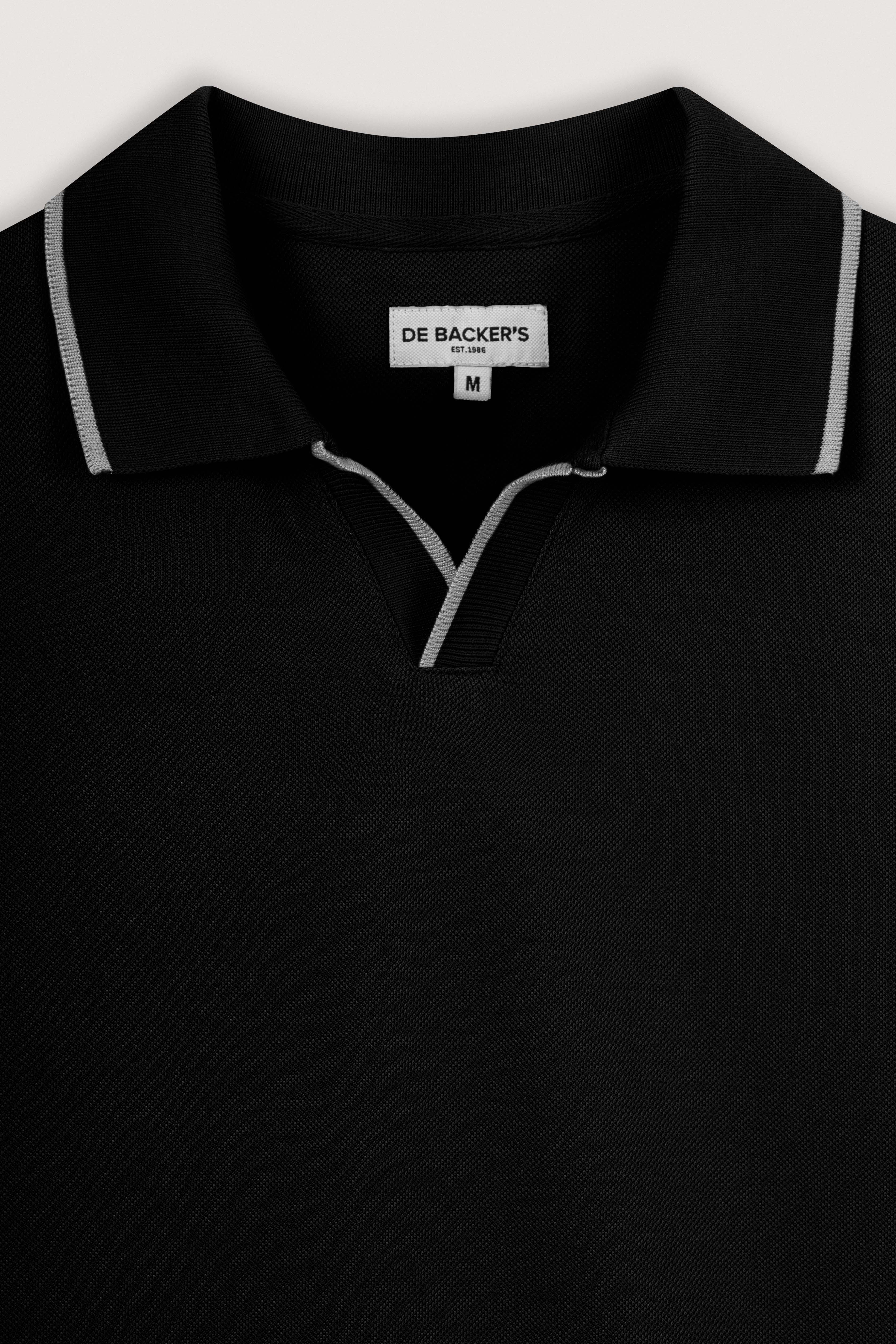 Black Pique V neck Polo