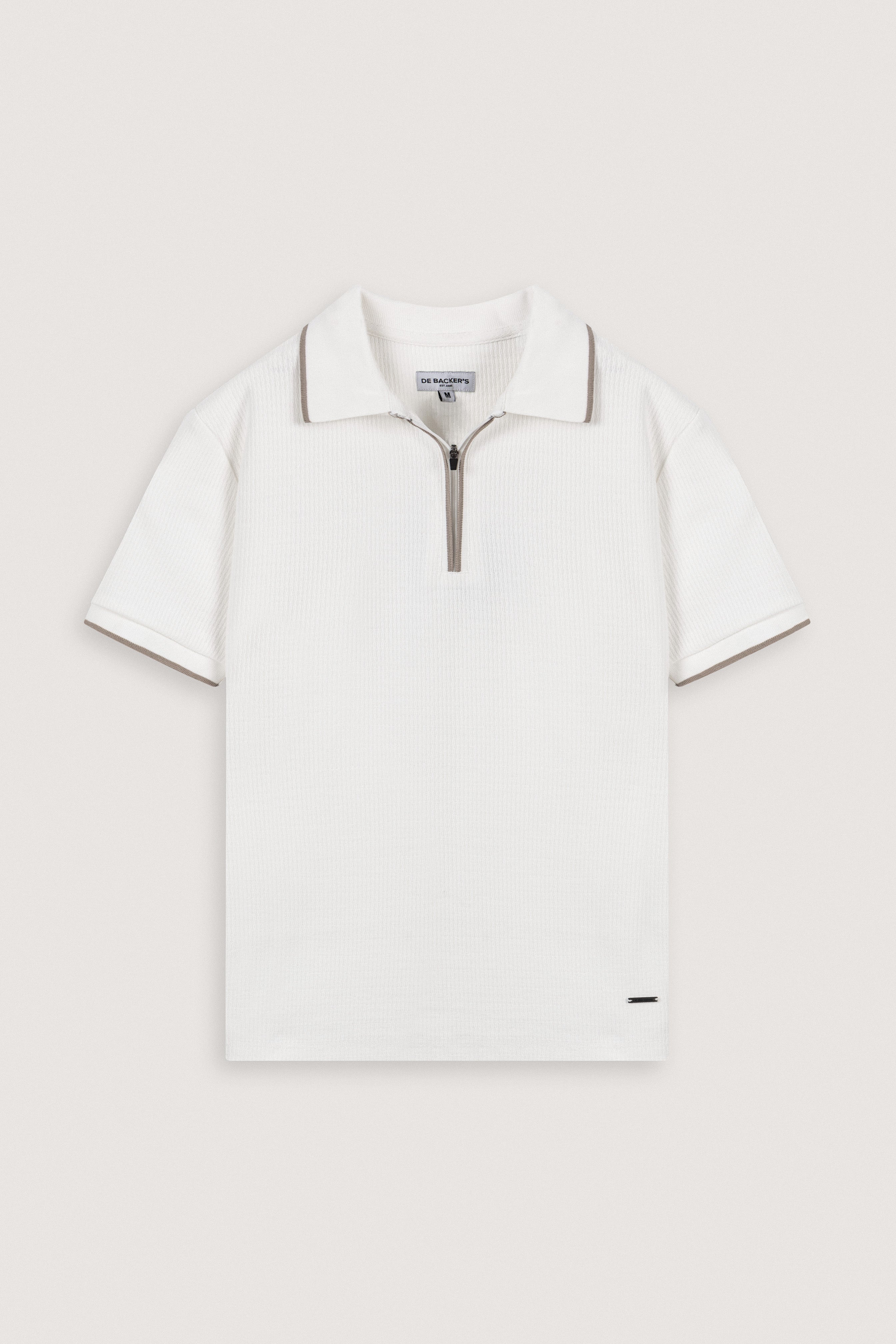 Crème Jacquard Zip-Up Polo