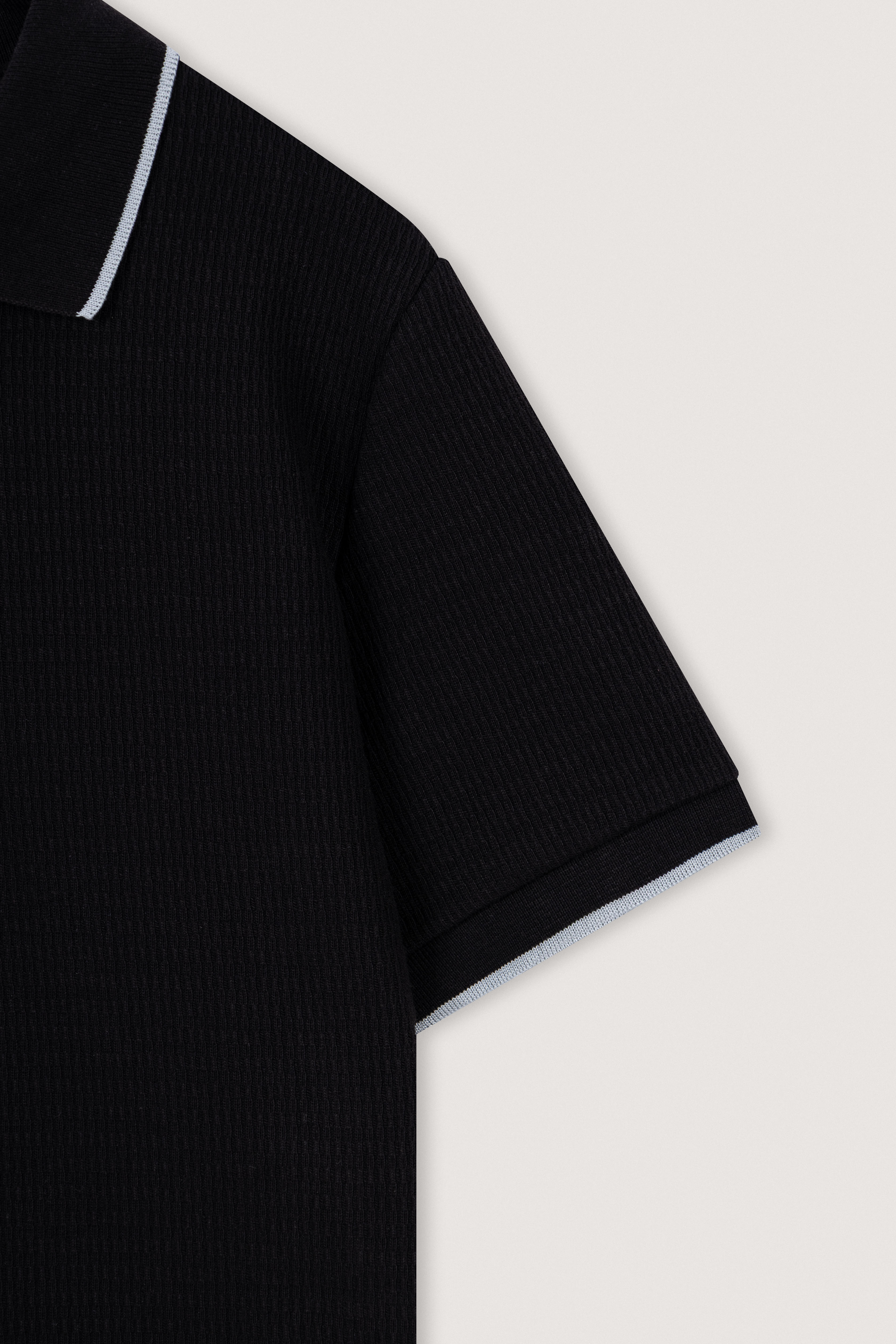 Black Jacquard Zip-Up Polo