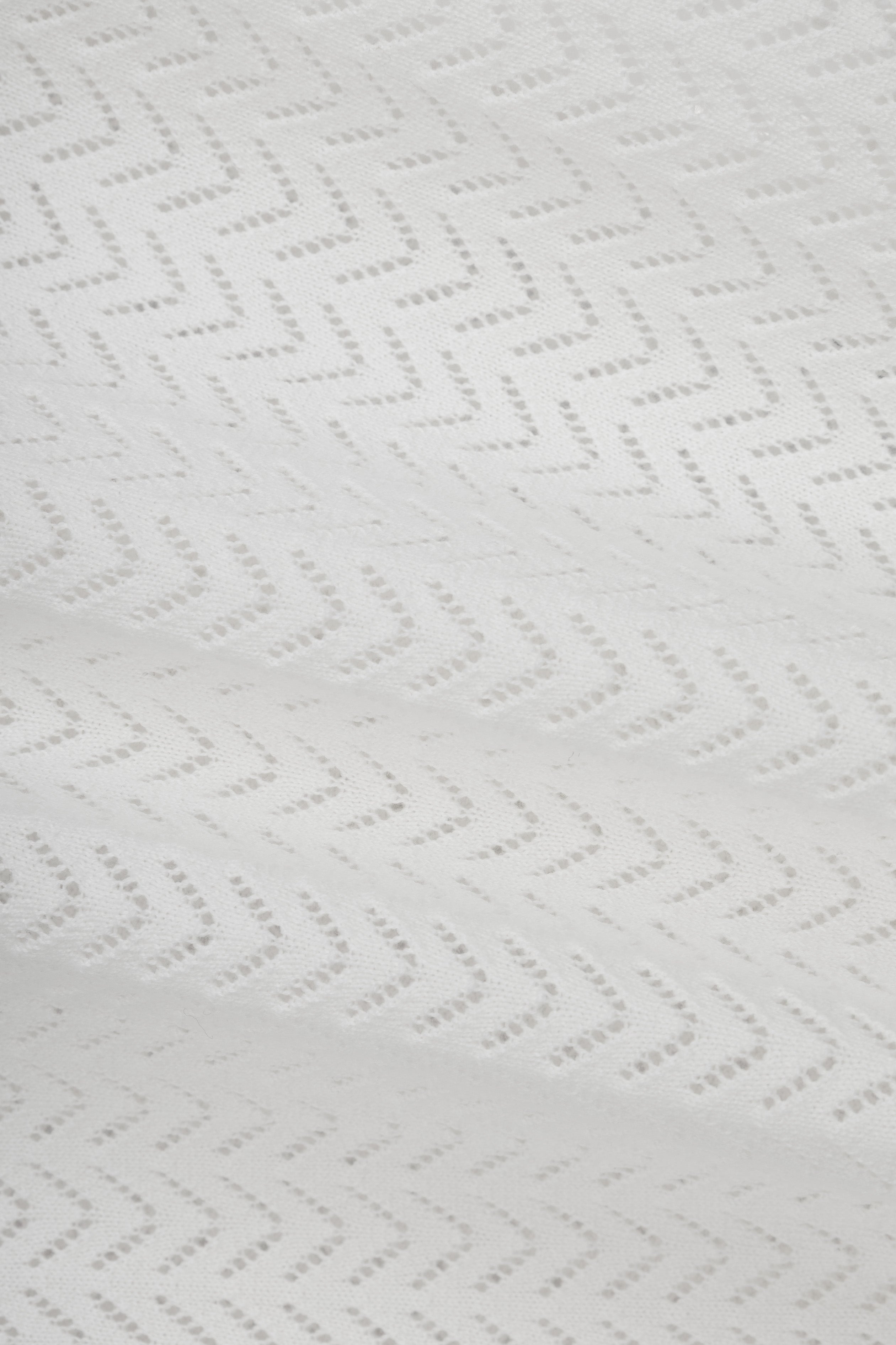 Open-Stitch Knitted Off White V-Neck Polo