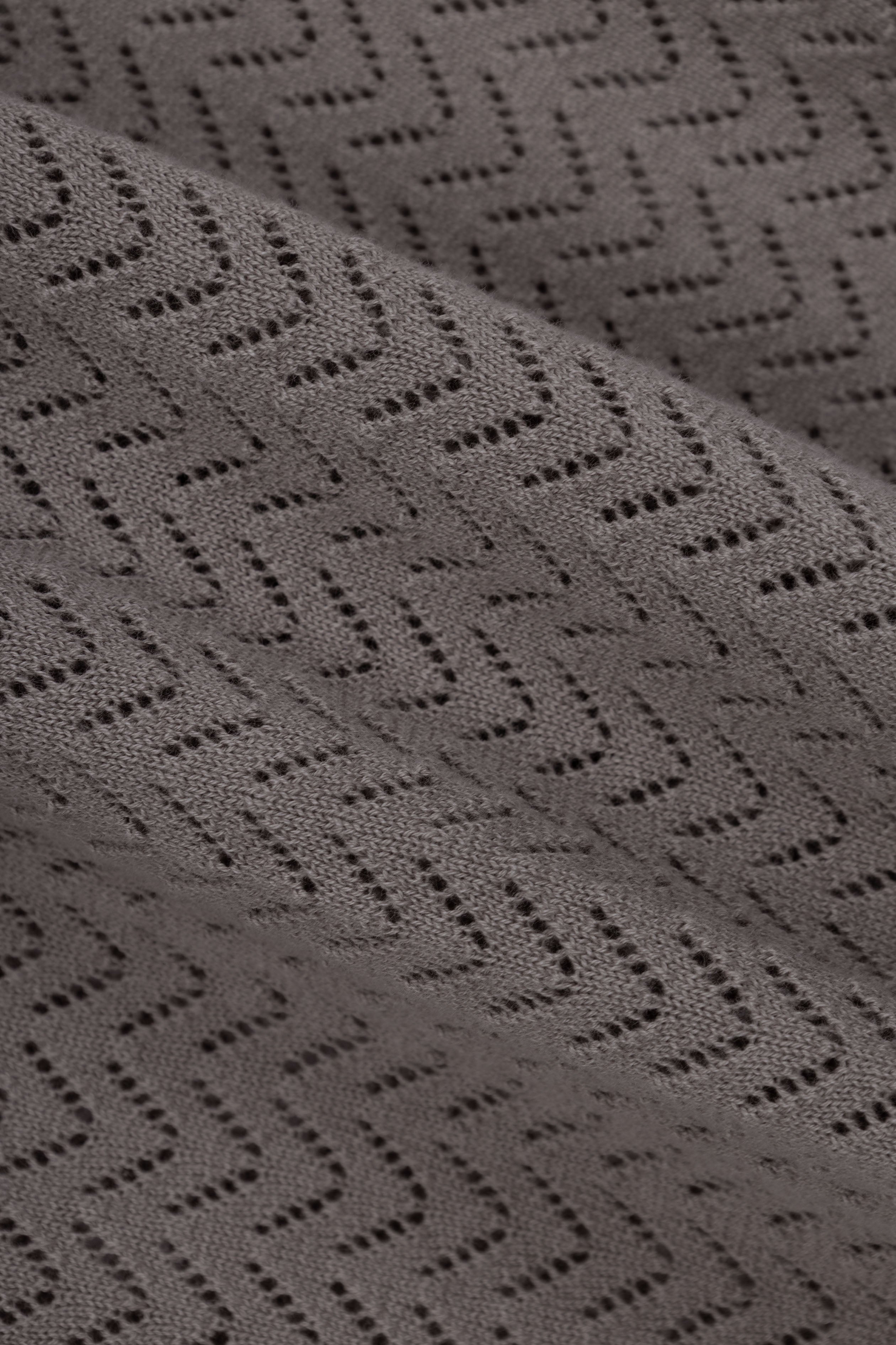 Open-Stitch Knitted Light Brown V-Neck Polo