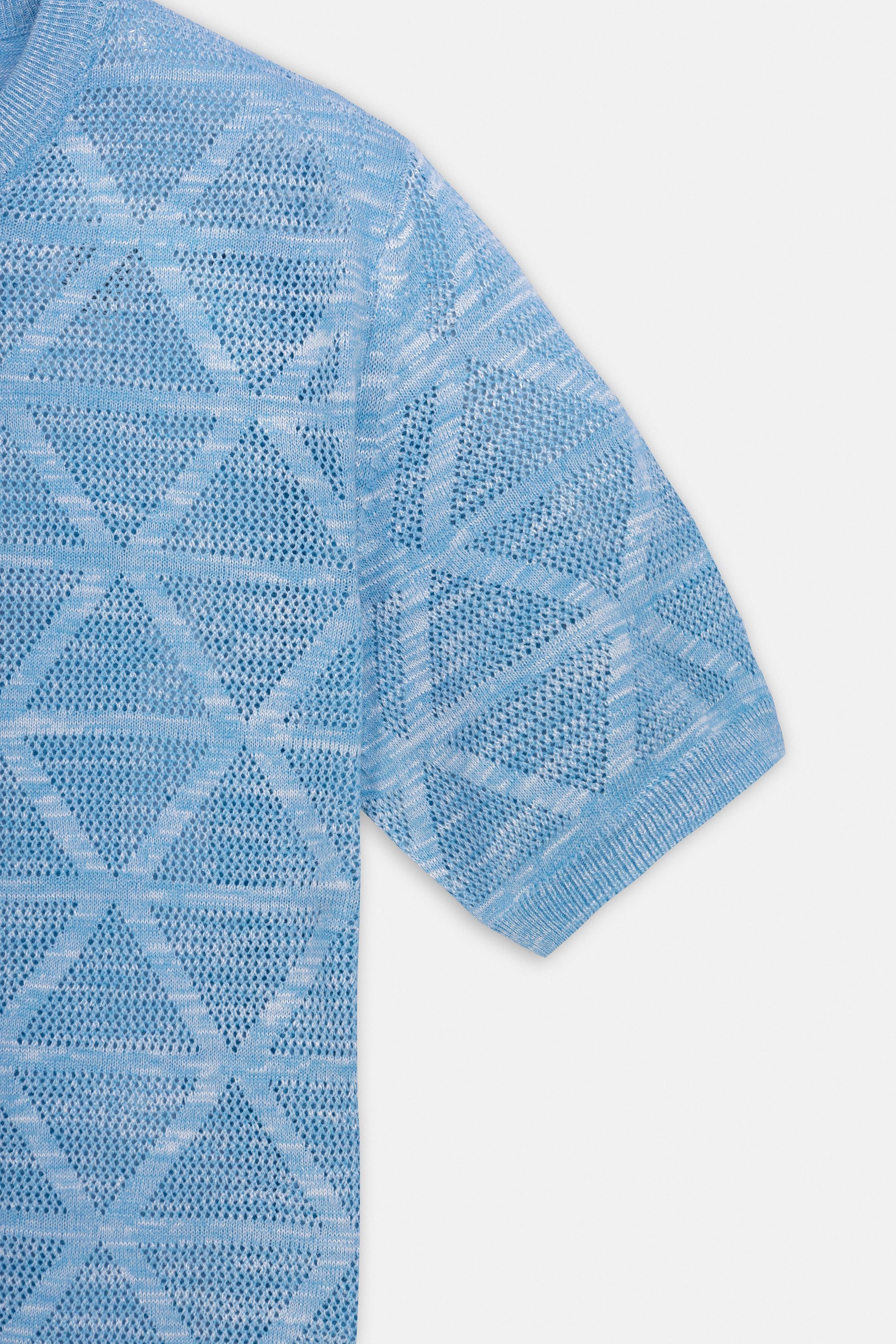 Patterned Light Blue Knitted Polo T-Shirt