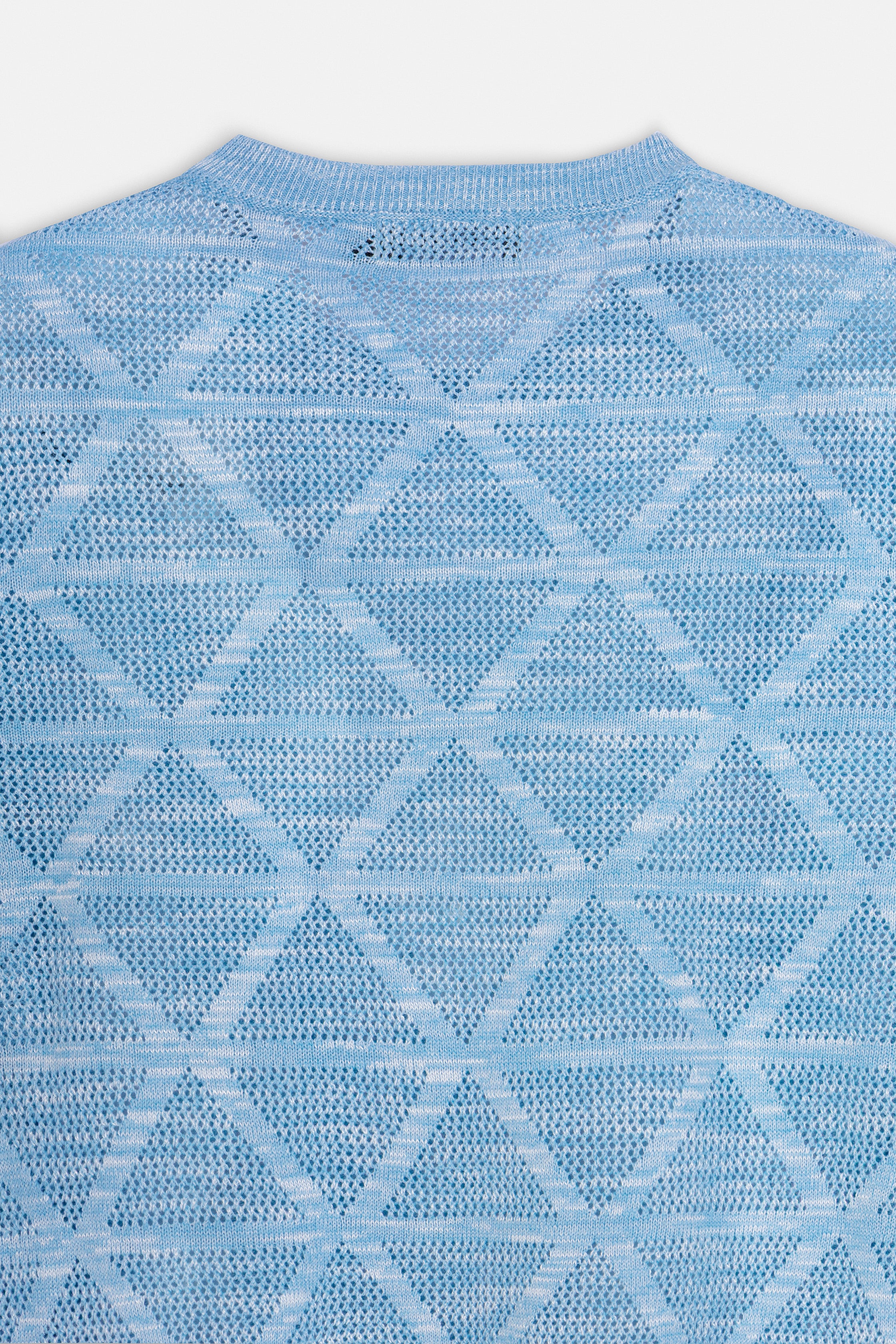 Patterned Light Blue Knitted Polo T-Shirt