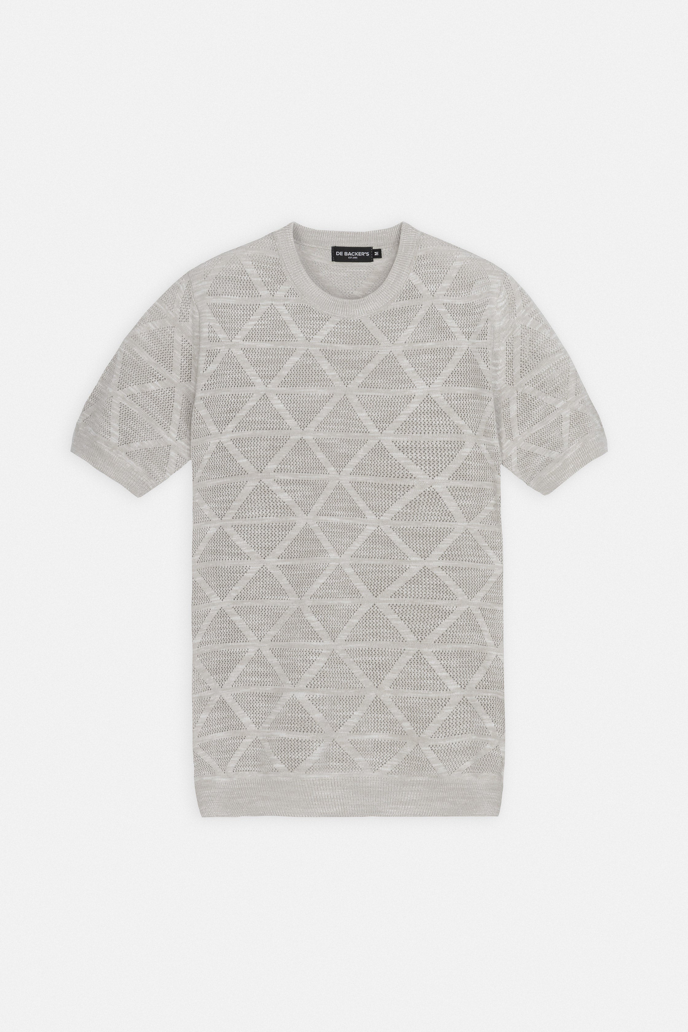 Patterned Gray Knitted Round T-Shirt