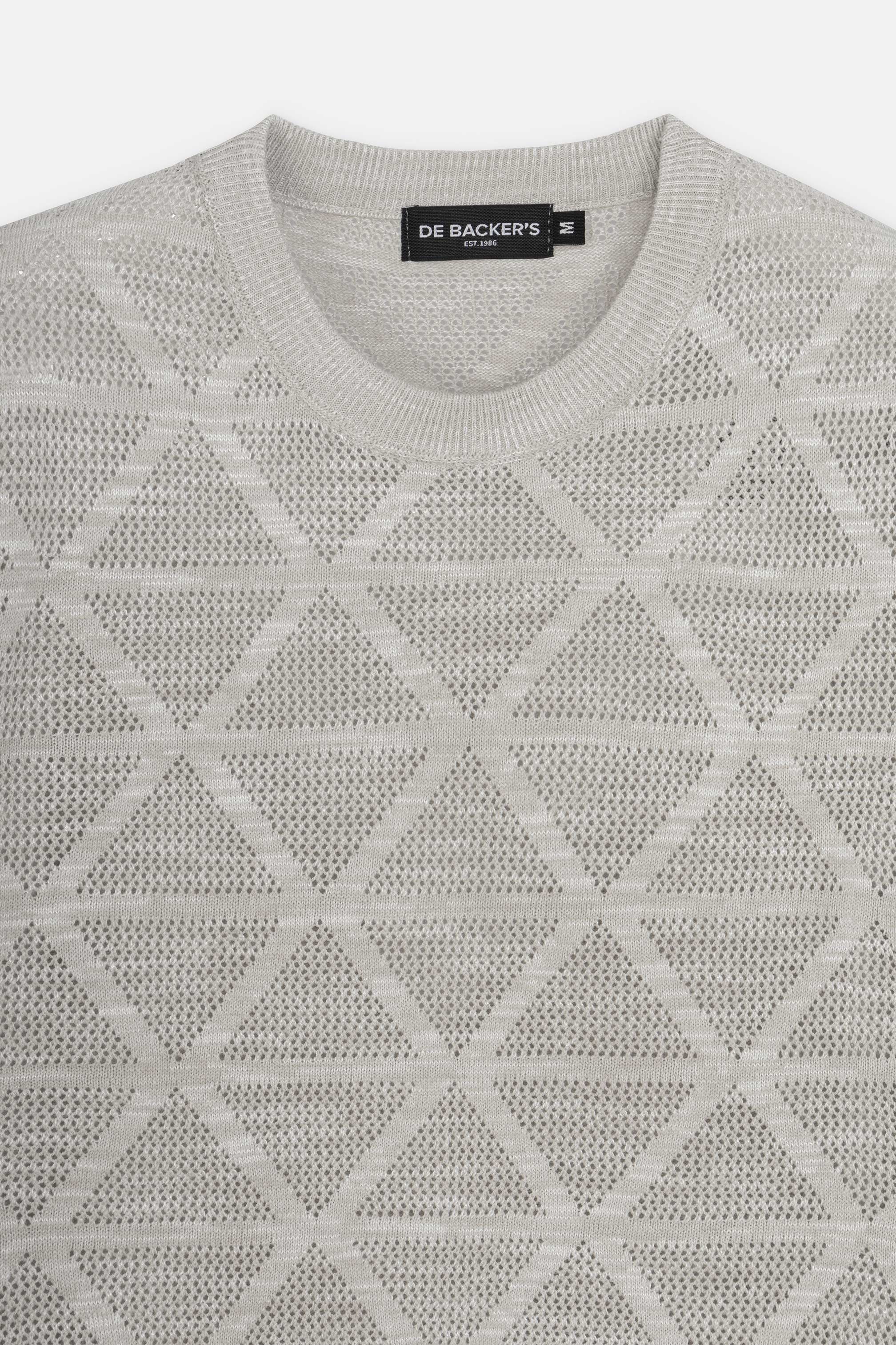 Patterned Gray Knitted Round T-Shirt