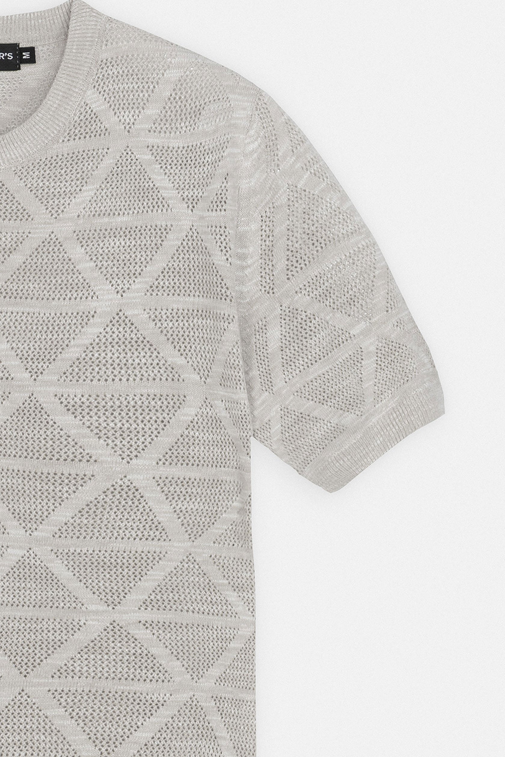 Patterned Gray Knitted Round T-Shirt