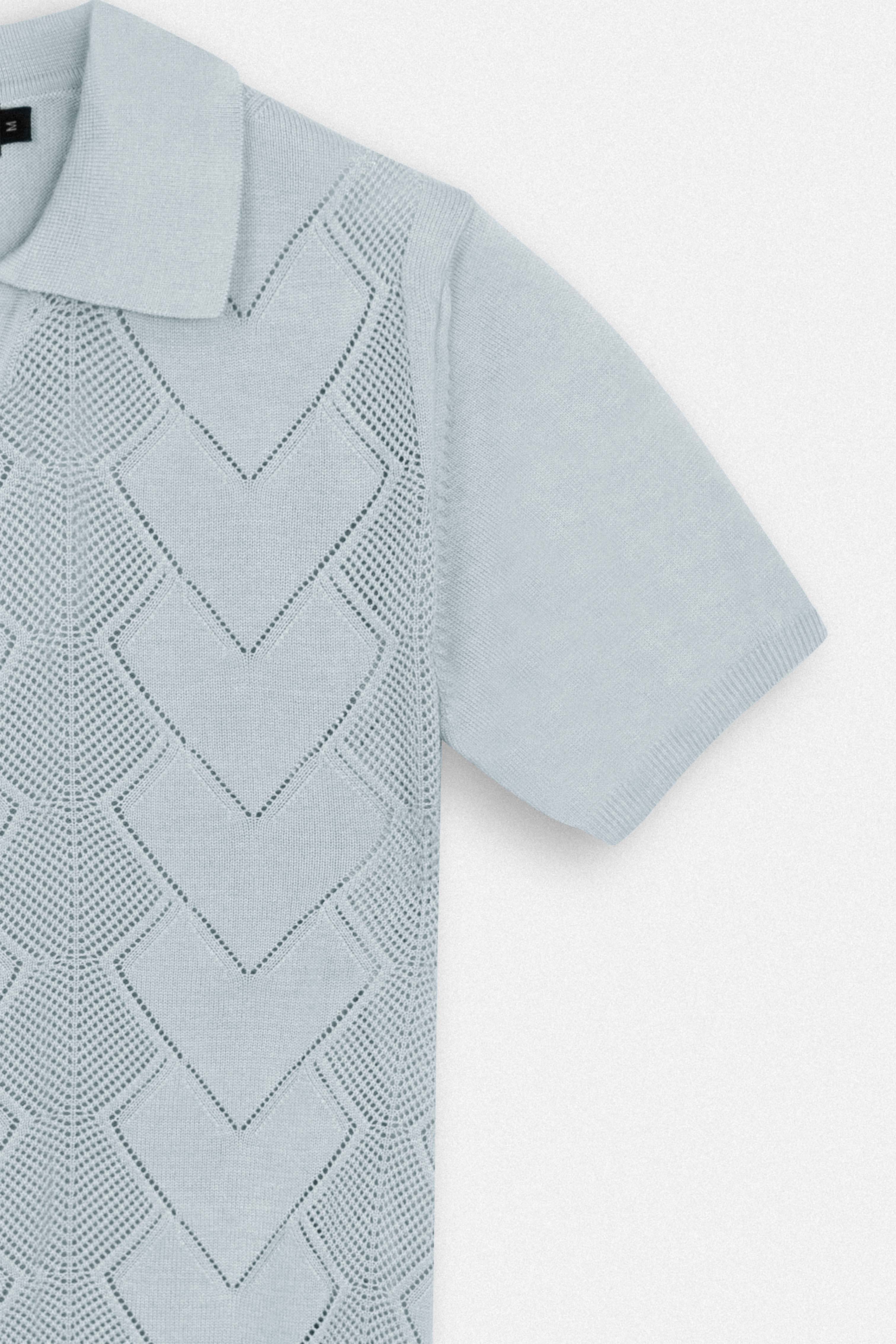 Knitted Light Gray V Neck Polo