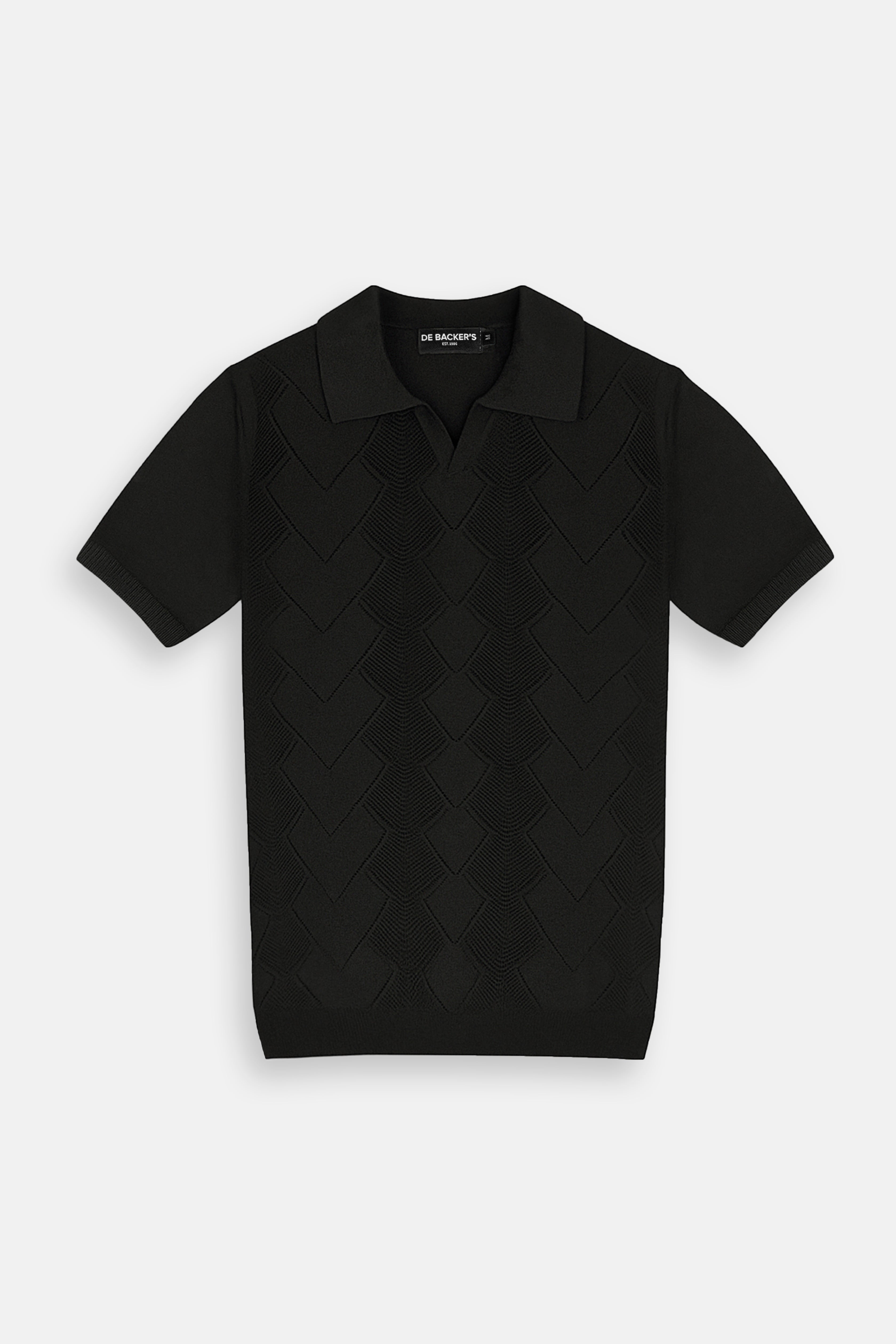 Knitted Black V neck Polo