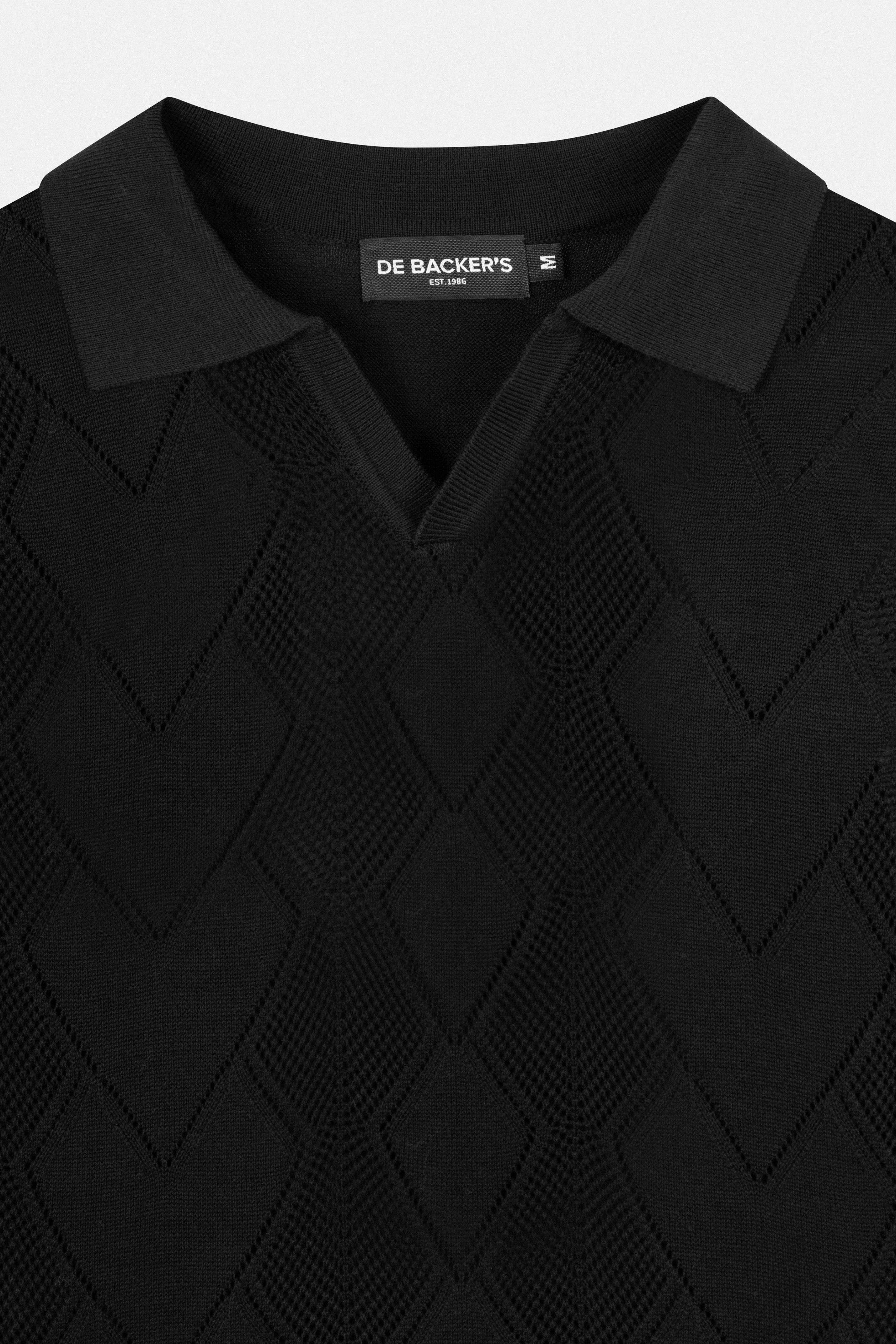 Knitted Black V neck Polo