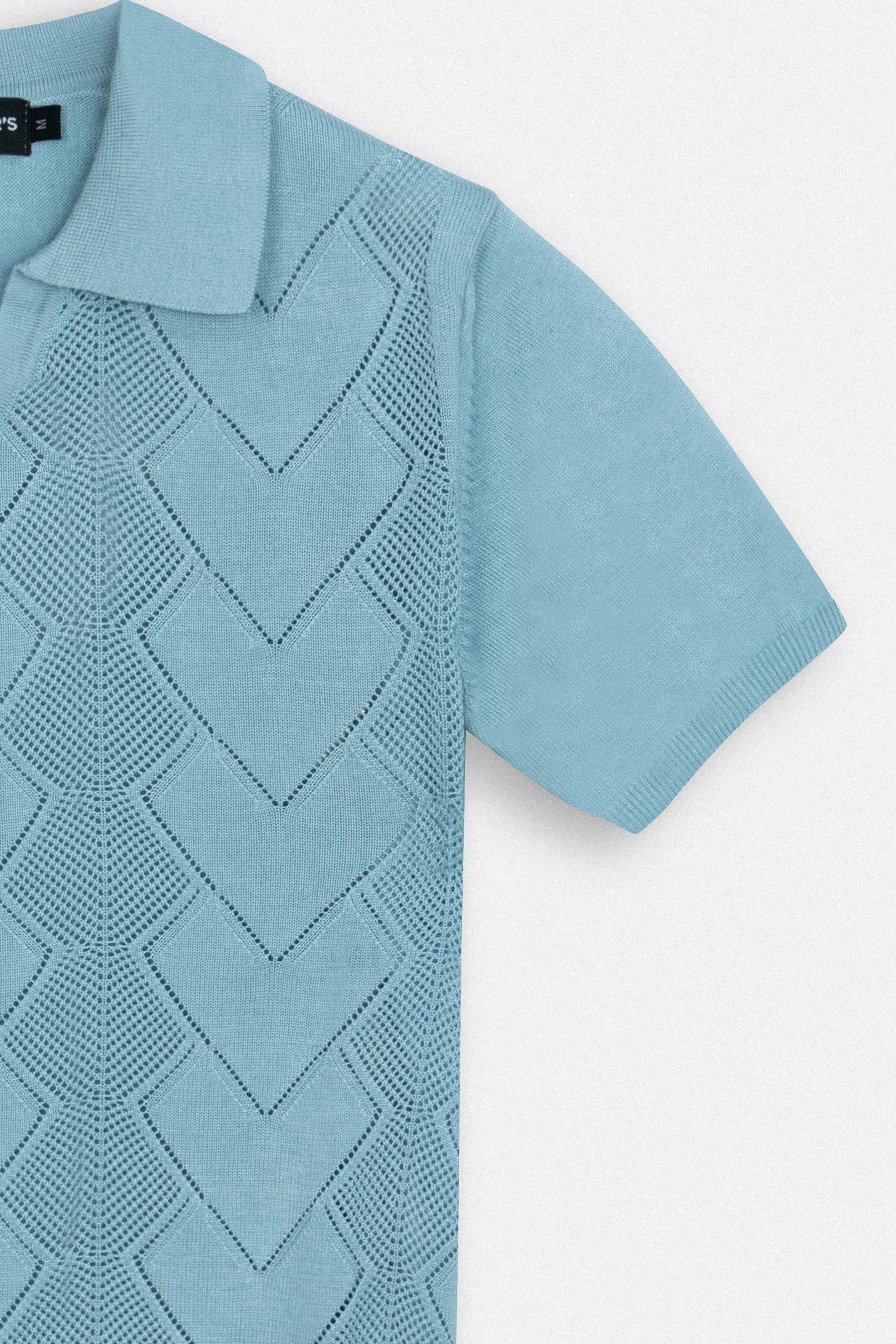 Knitted Carolina V Neck Blue Polo