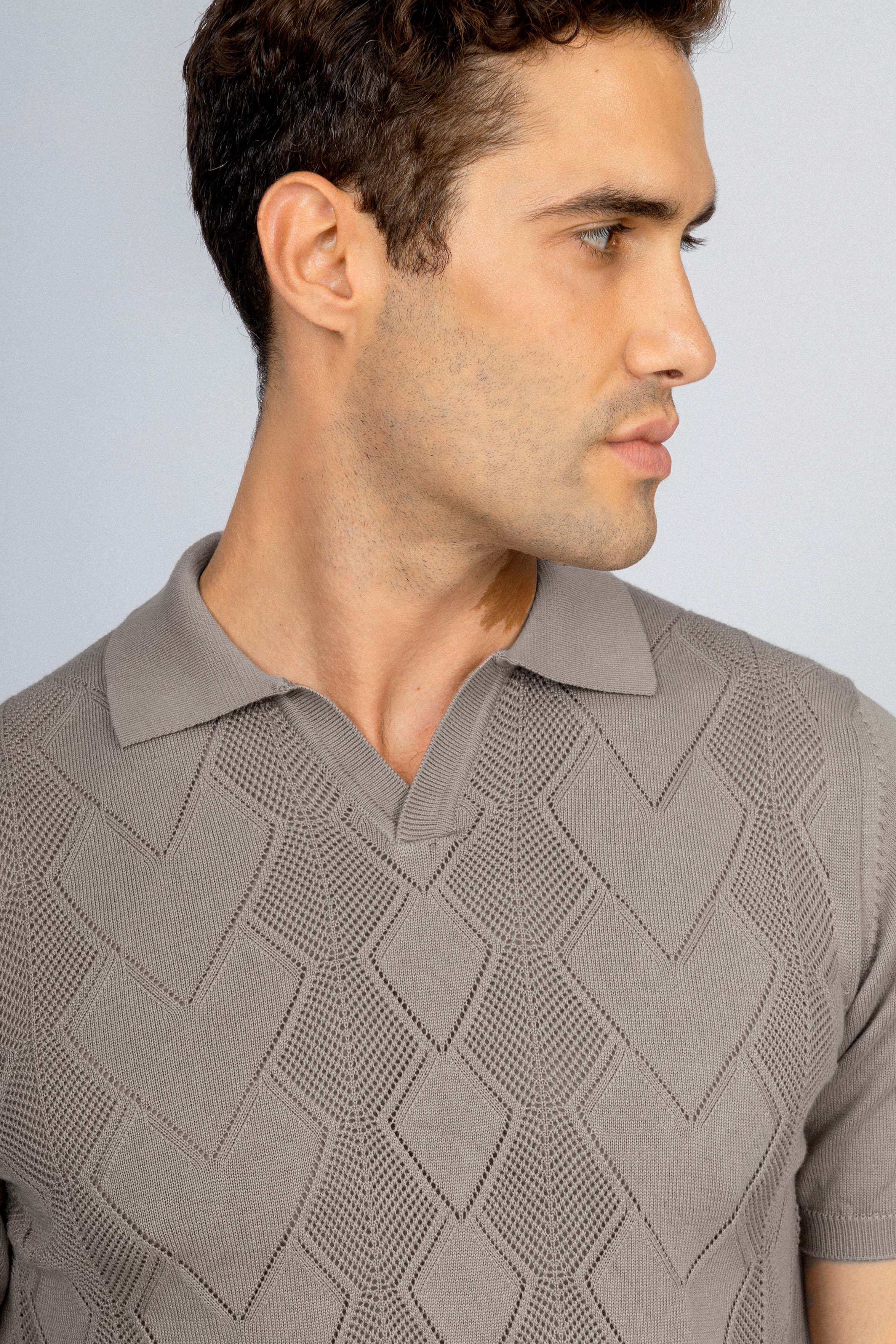 Knitted Gray V neck Polo
