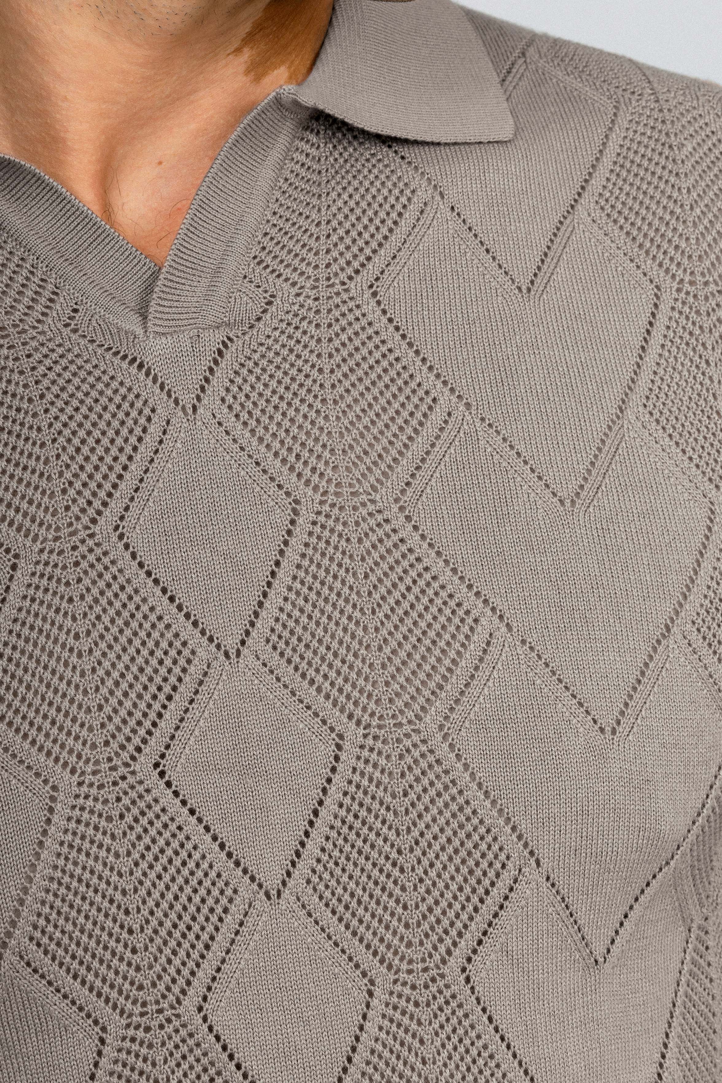 Knitted Gray V neck Polo