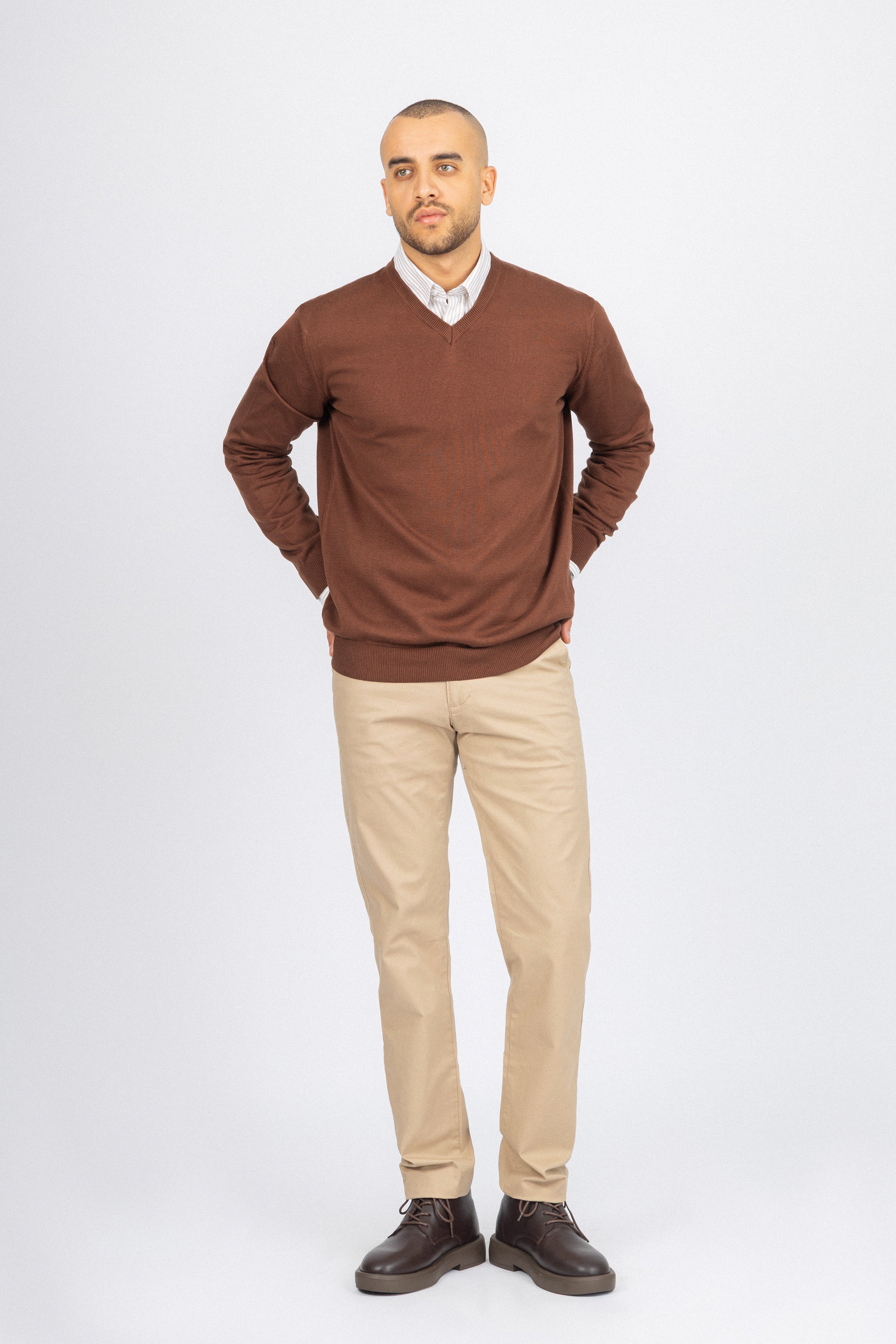 Brown V-Neck Pullover