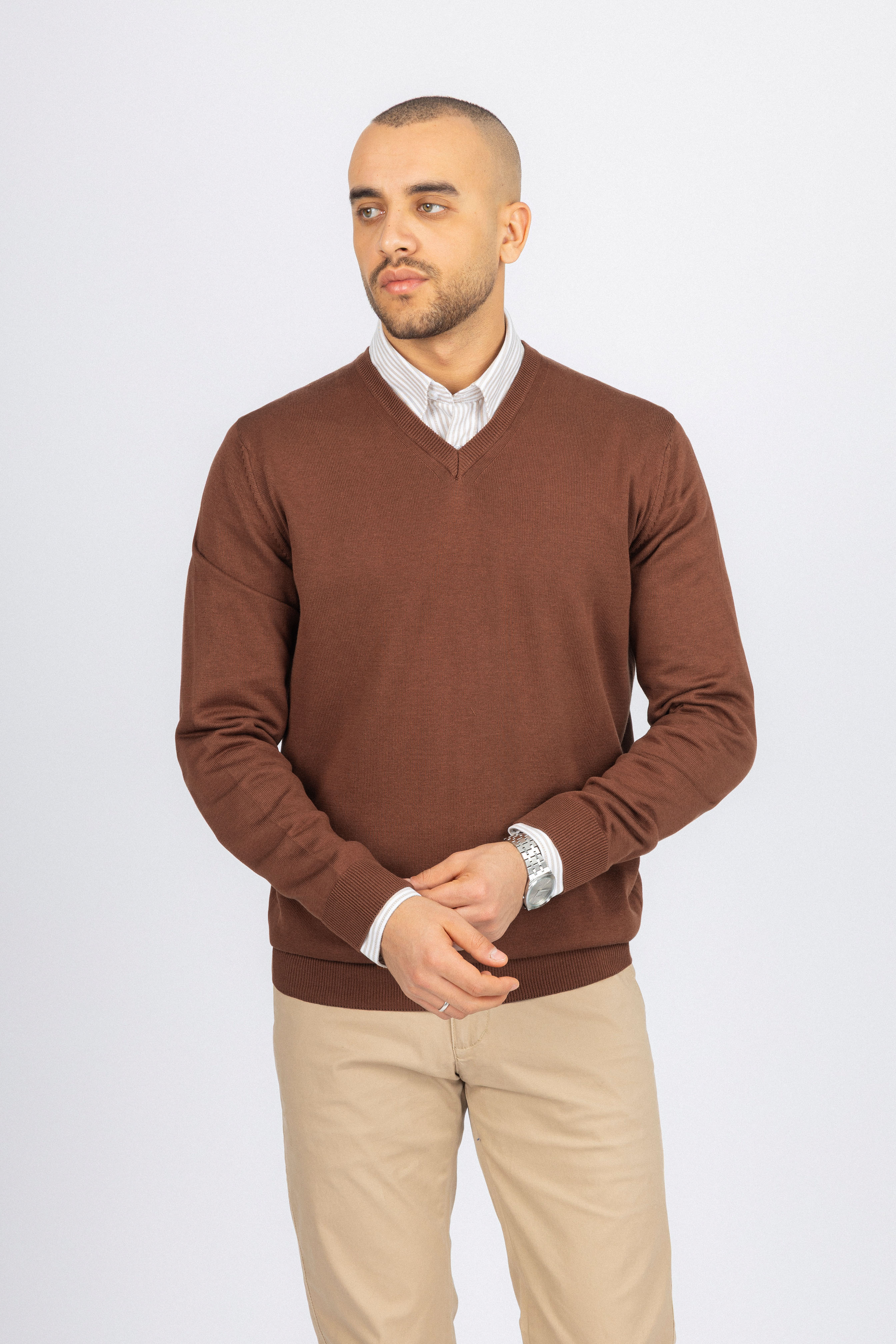 Brown V-Neck Pullover