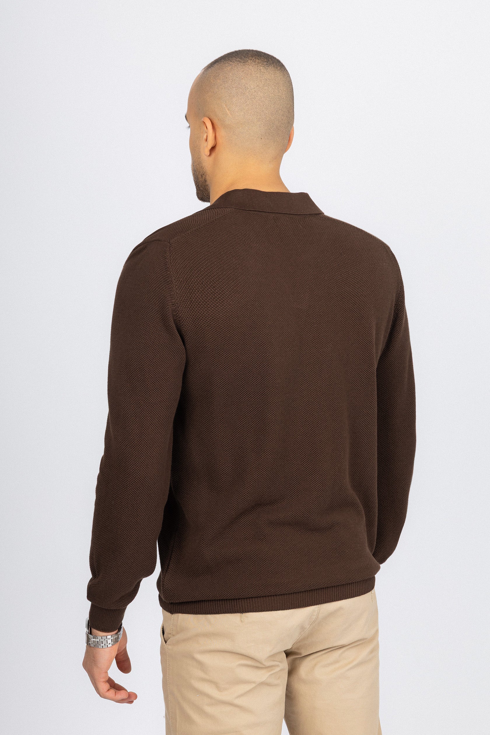 Burnt Brown Knitted Polo Pullover