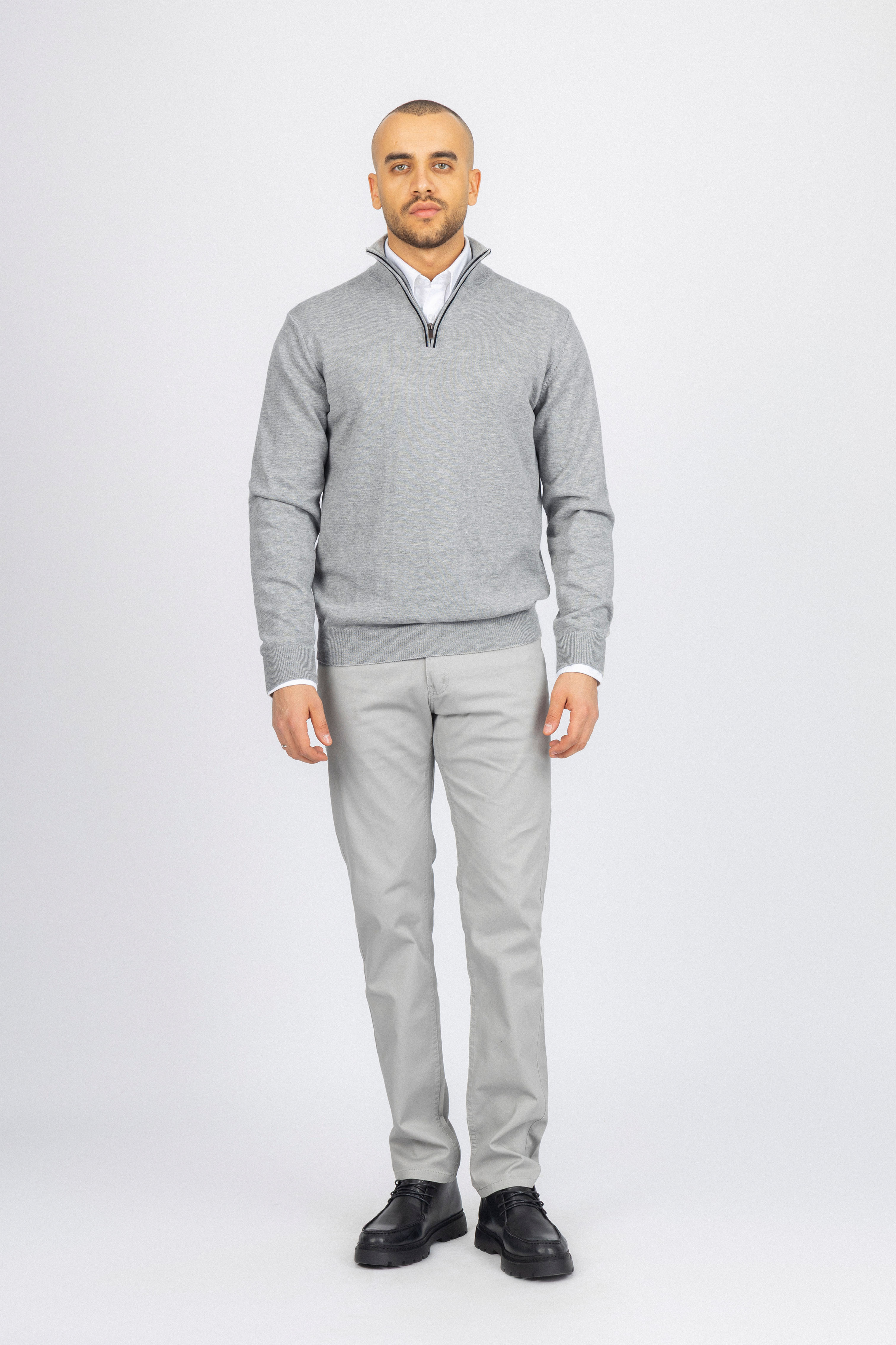 Light Gray Half-Zipper Pullover