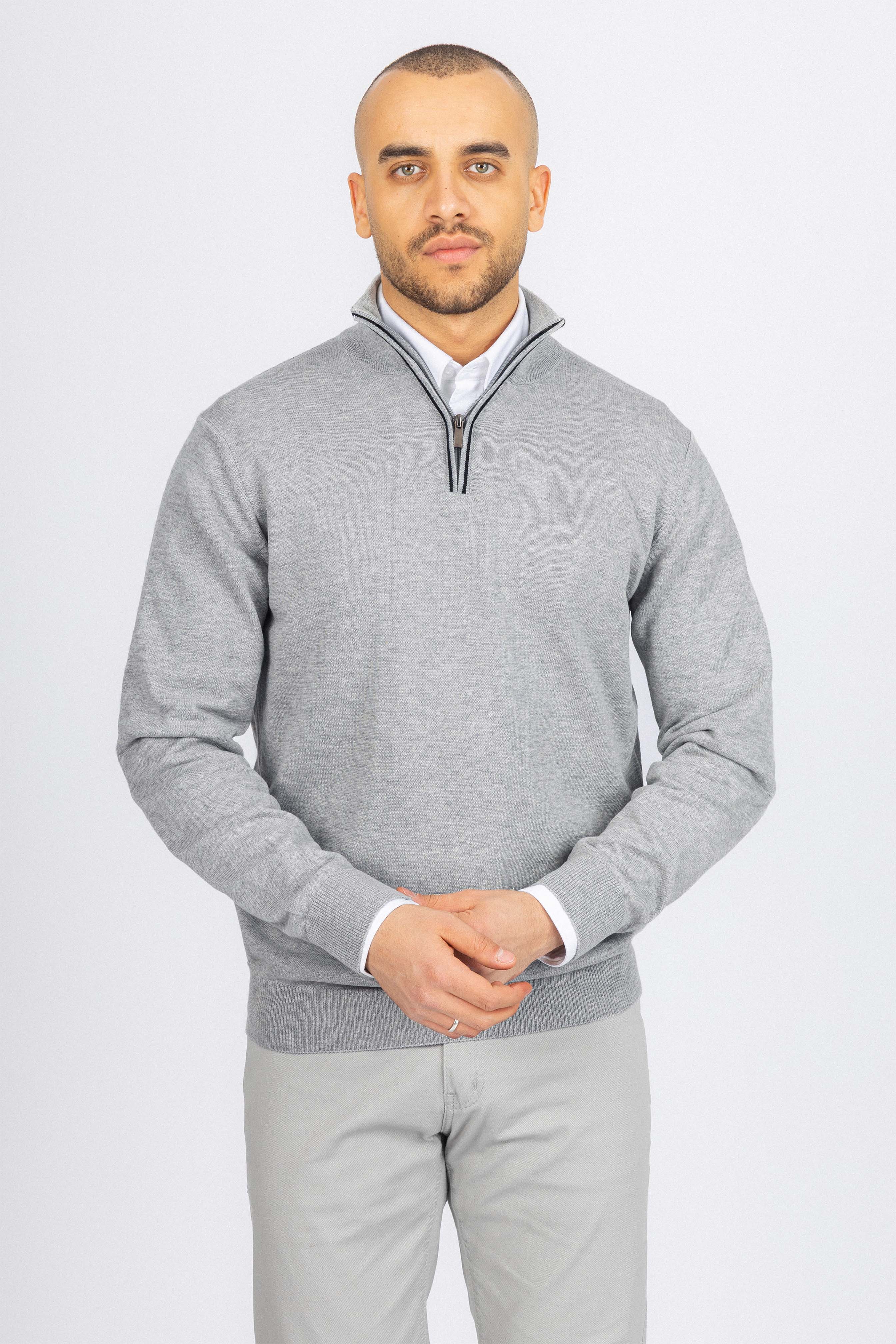 Light Gray Half-Zipper Pullover