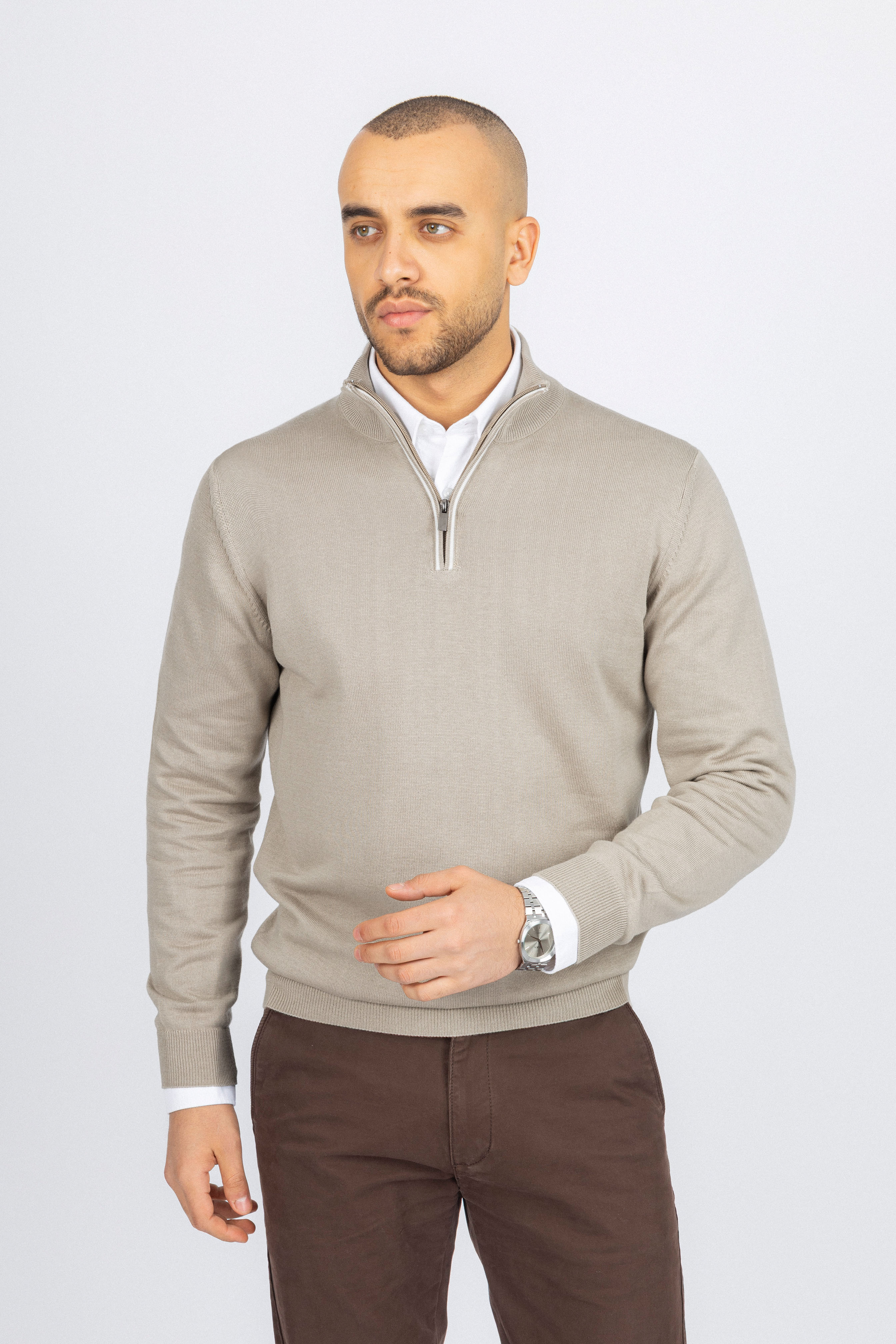 Light Beige Half-Zipper Pullover