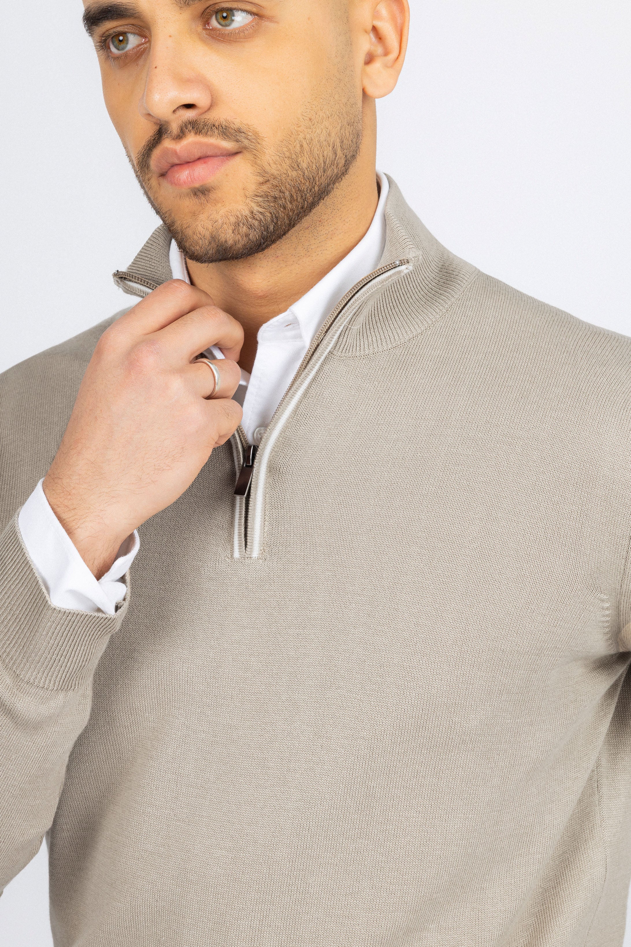 Light Beige Half-Zipper Pullover