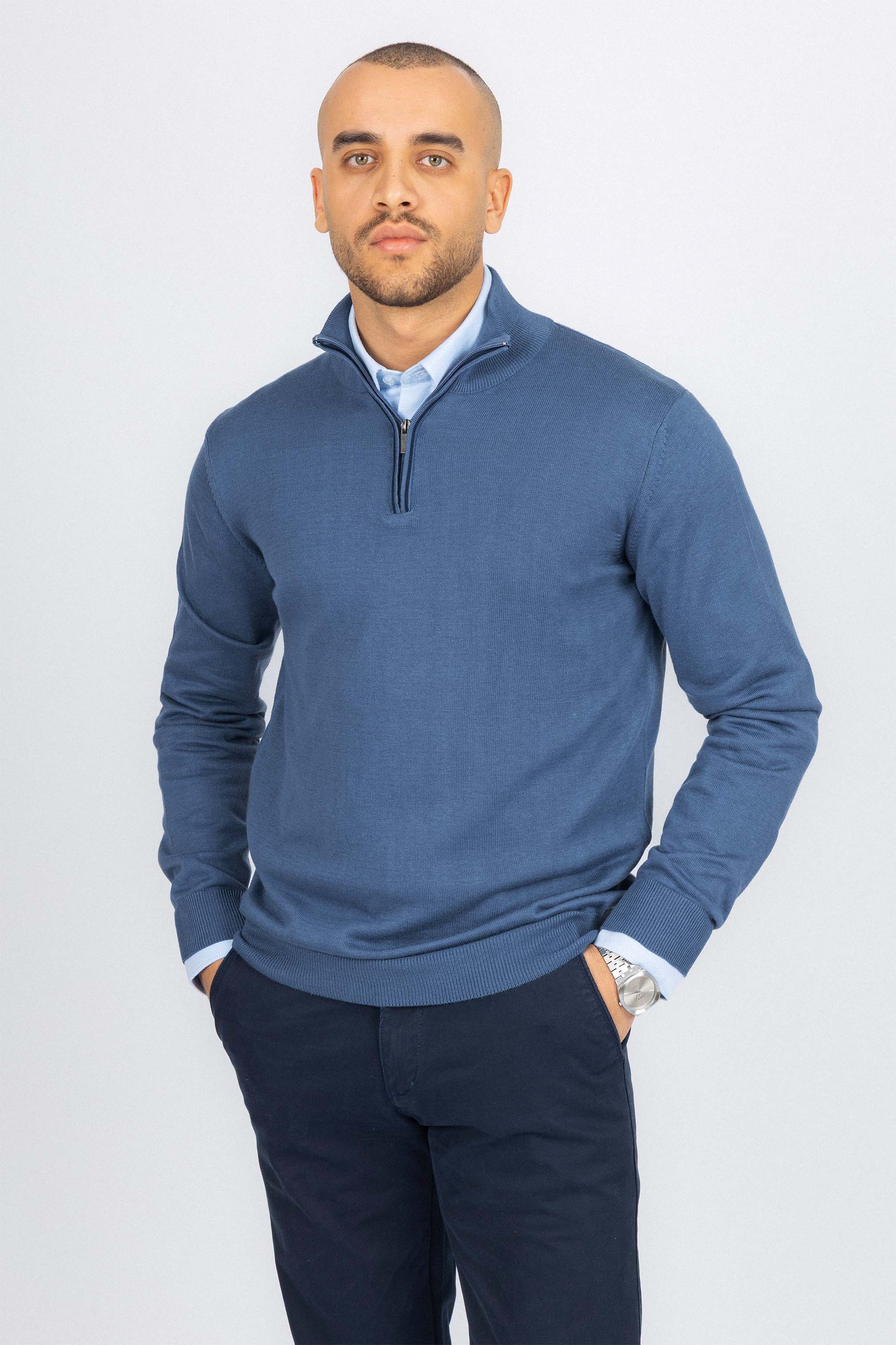 Blue Half-Zipper Pullover