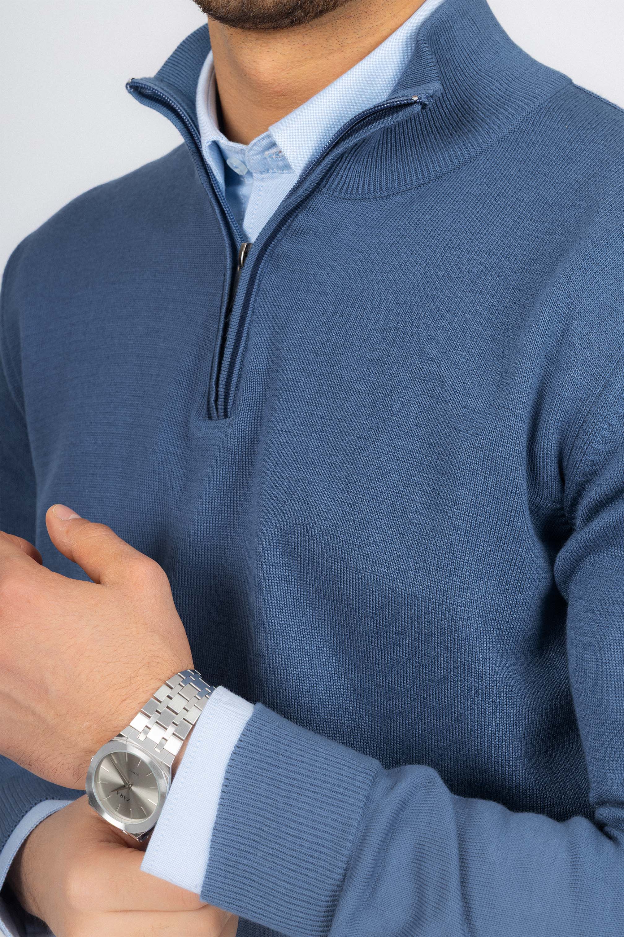 Blue Half-Zipper Pullover