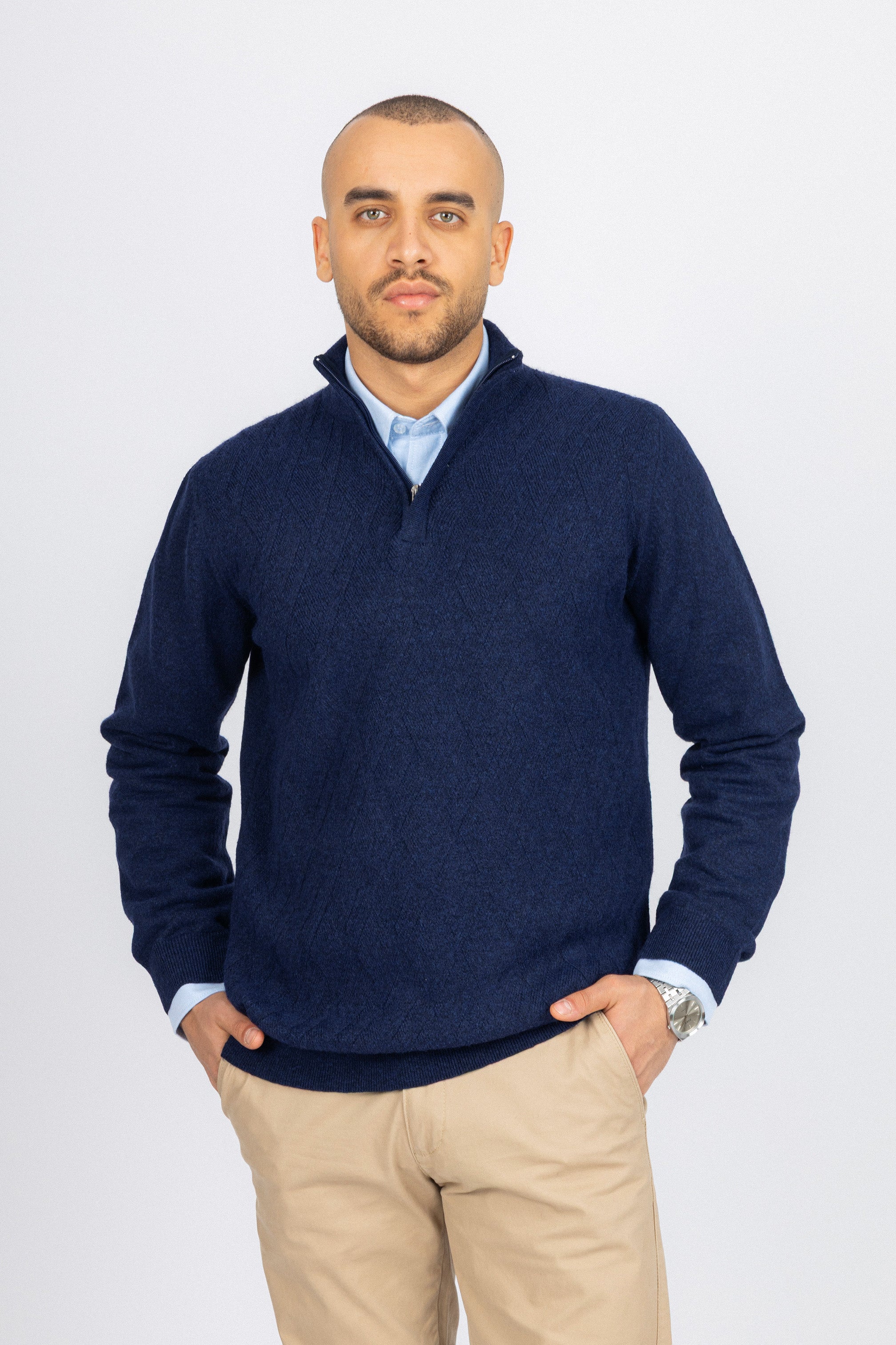 Navy Knitted Quarter-Zipper Pullover