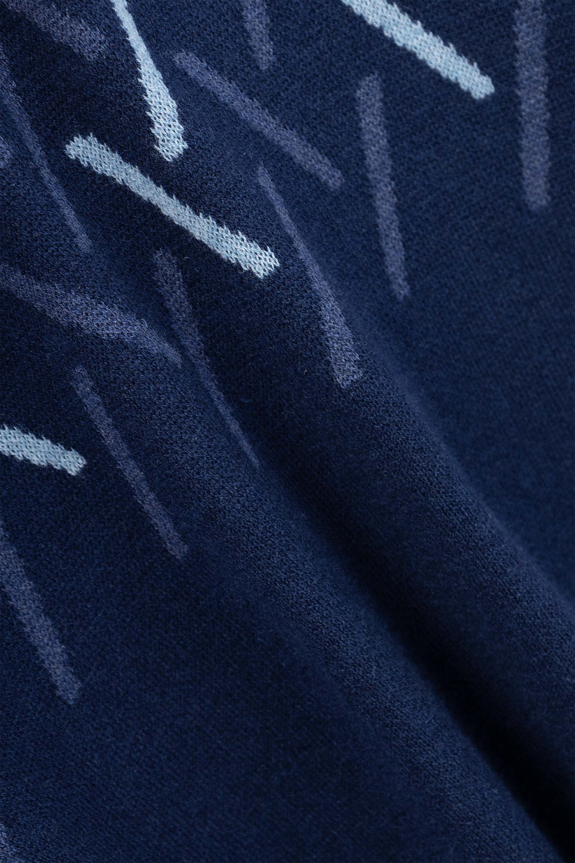 Navy patterned Moc-Neck Pullover