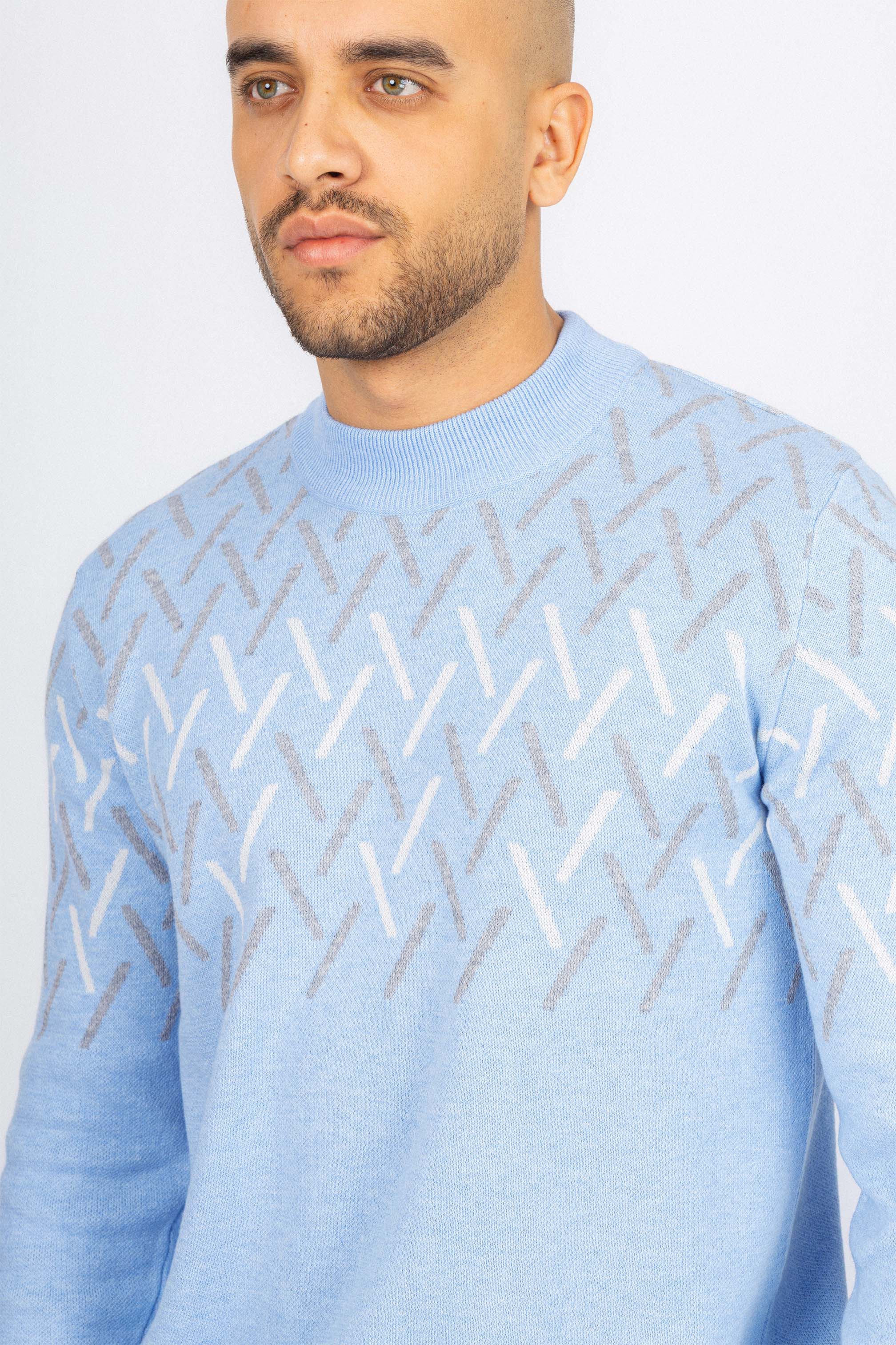 Light Blue patterned Moc-Neck Pullover