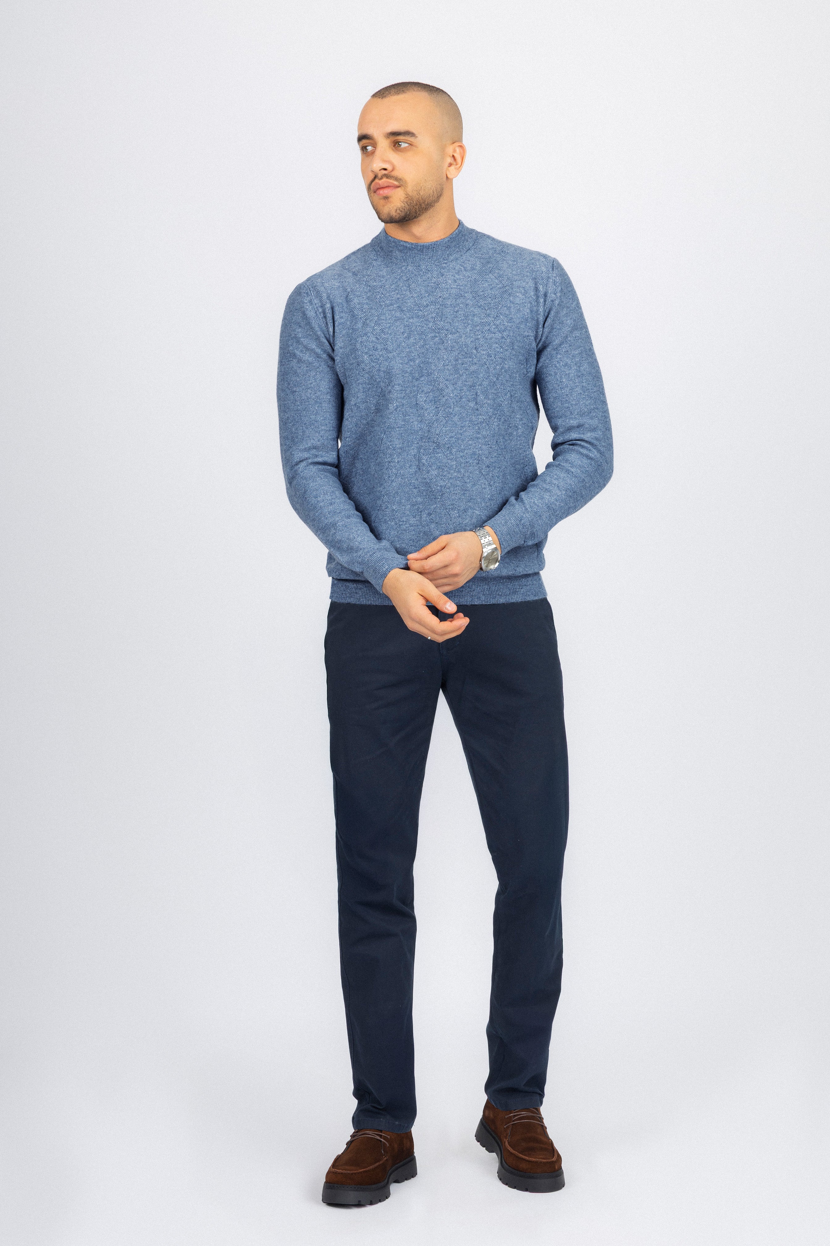 Jacquard Petroleum Crew Neck Pullover