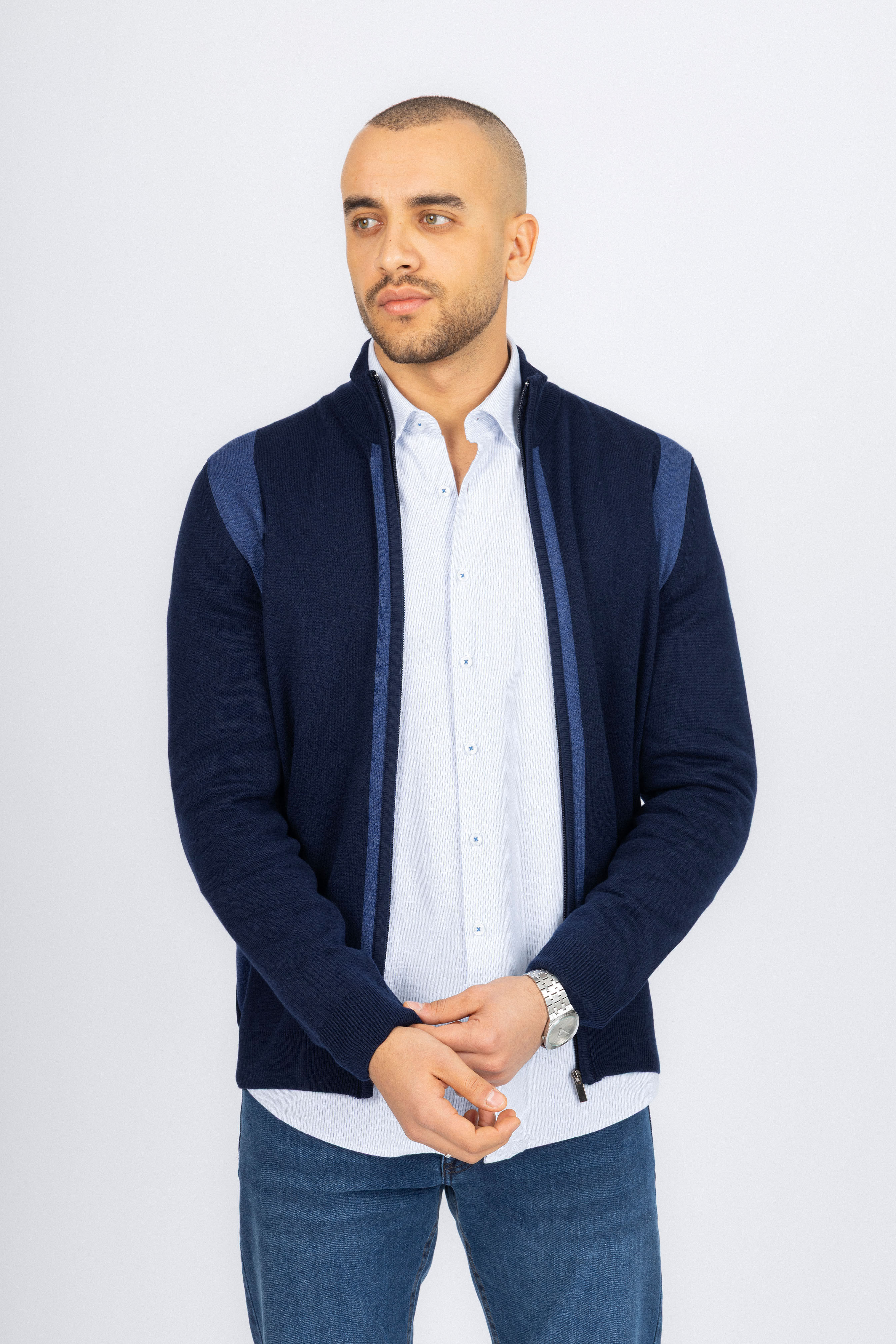 Navy Jacquard Knitted Jacket