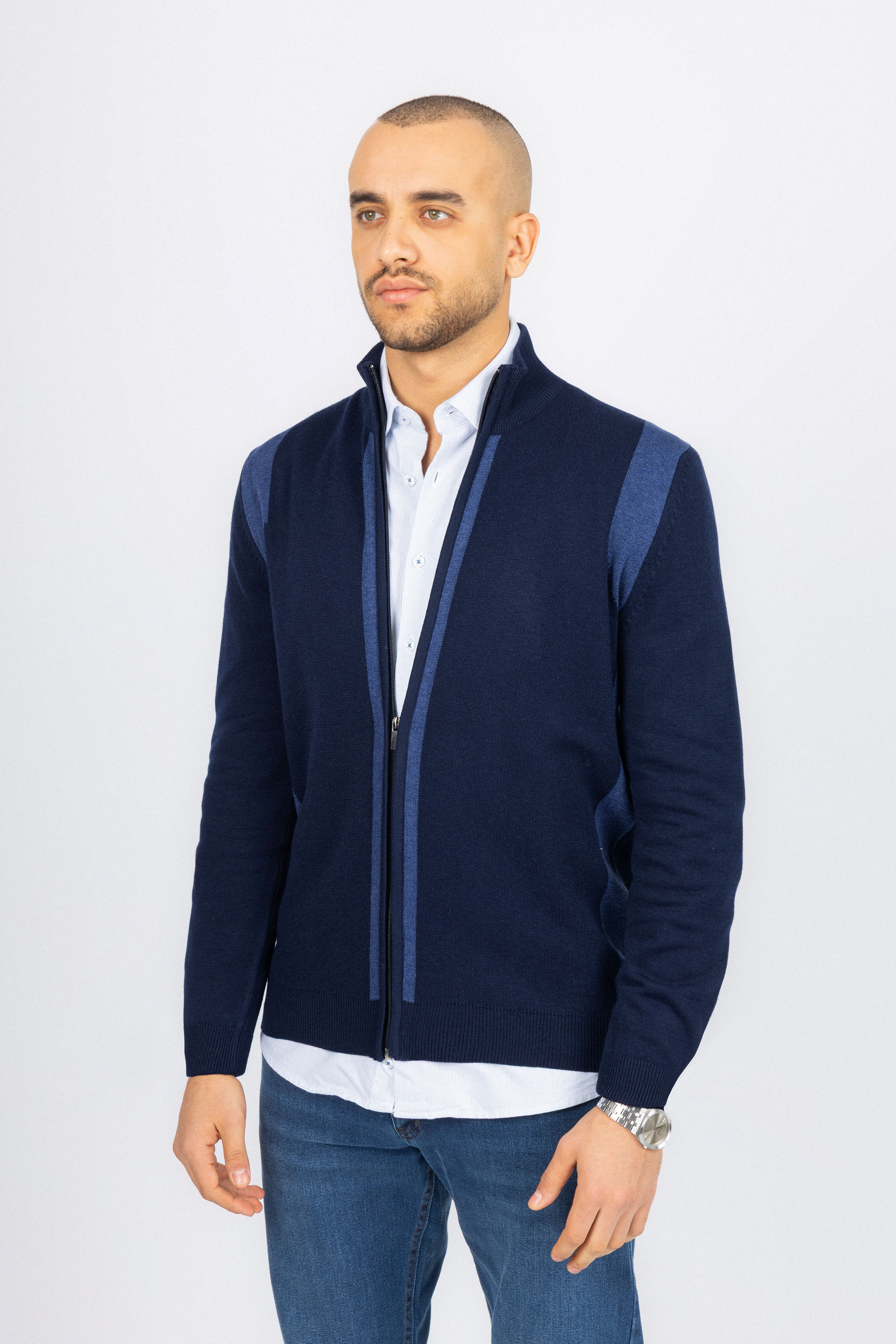 Navy Jacquard Knitted Jacket