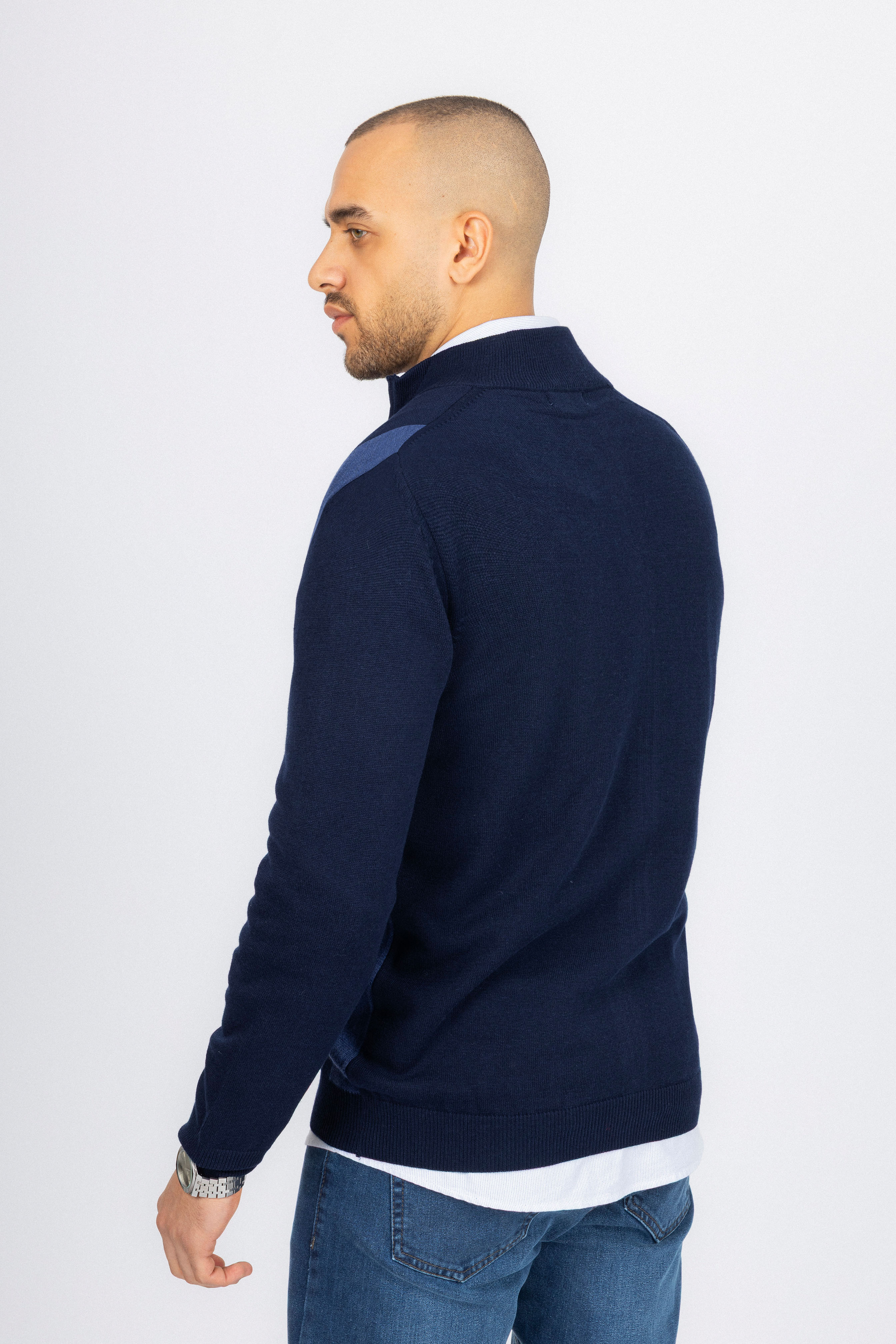 Navy Jacquard Knitted Jacket